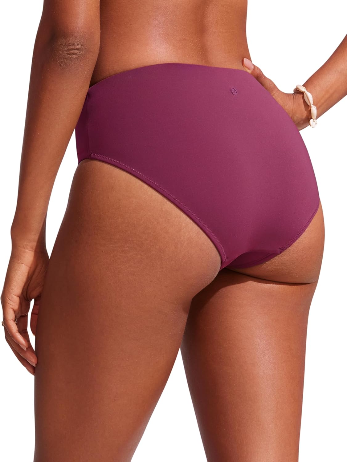 CRZ YOGA Mid Waisted Bikini Bottoms for Women - Full Coverage Bathing Suit Swimsuit Basic Swim Briefs