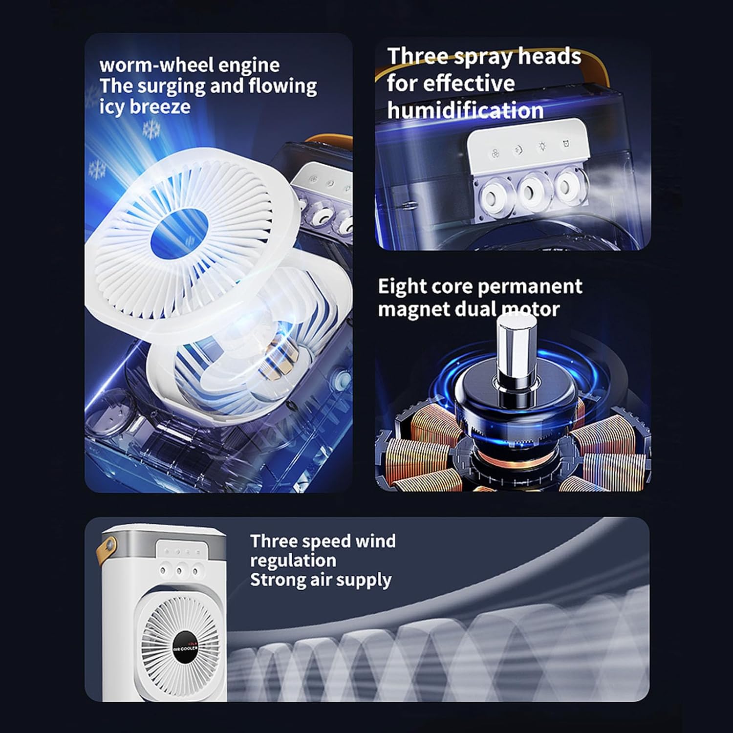 Portable Desktop Air Cooling Device Air Conditioning With 3 Speed Adjustments And Light For Various Space