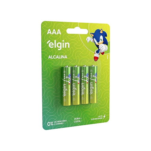 Pilha Alcalina, Elgin, Palito AAA, Blister com 4 Pilha Alcalina, Elgin, Palito AAA, Blister com 4