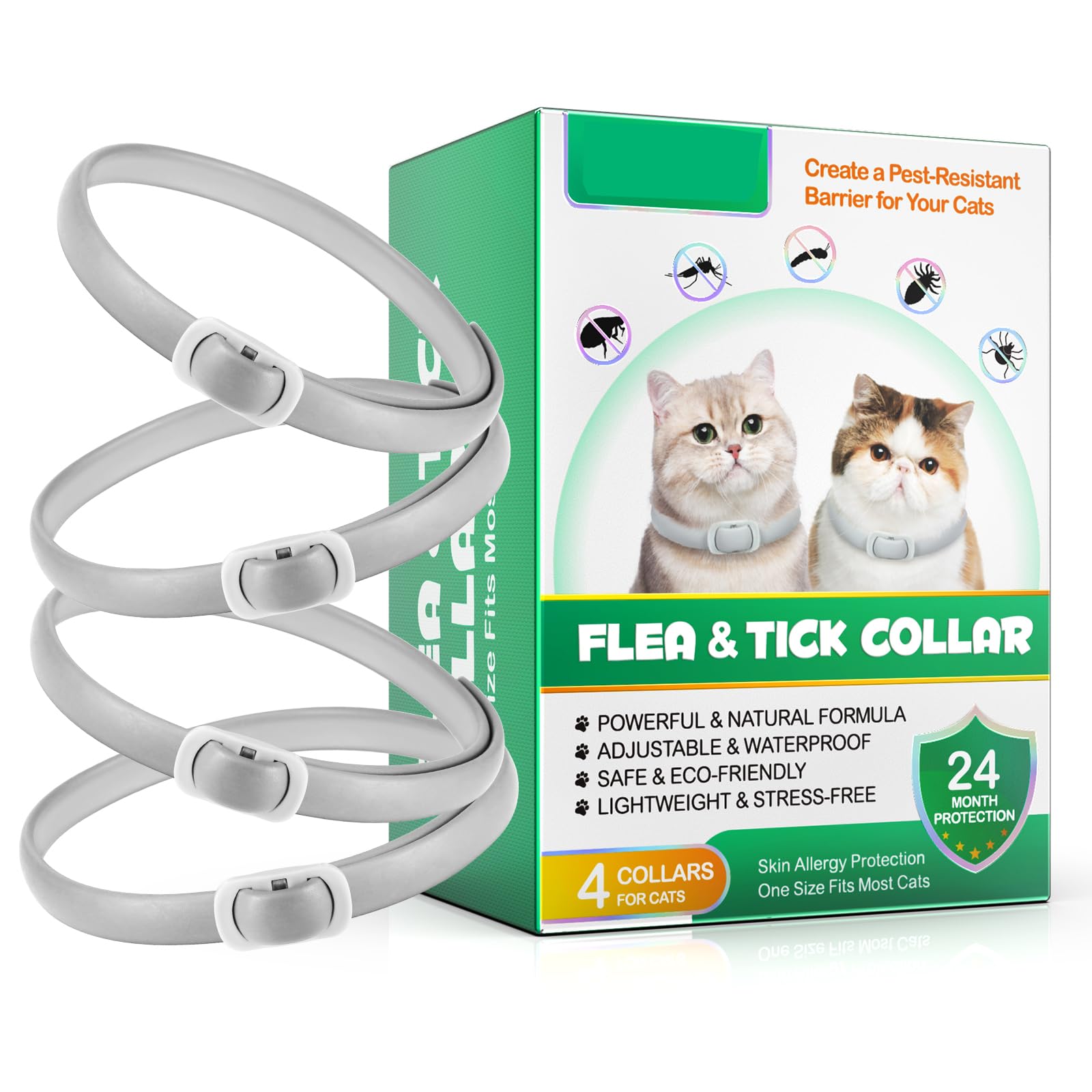 4 collari per gatti, Collare gatti, Collar Cat, 4 piece Collars for Cats, Suitable for Cats over 7 Weeks,60CM, Long Term Waterproof, gray color