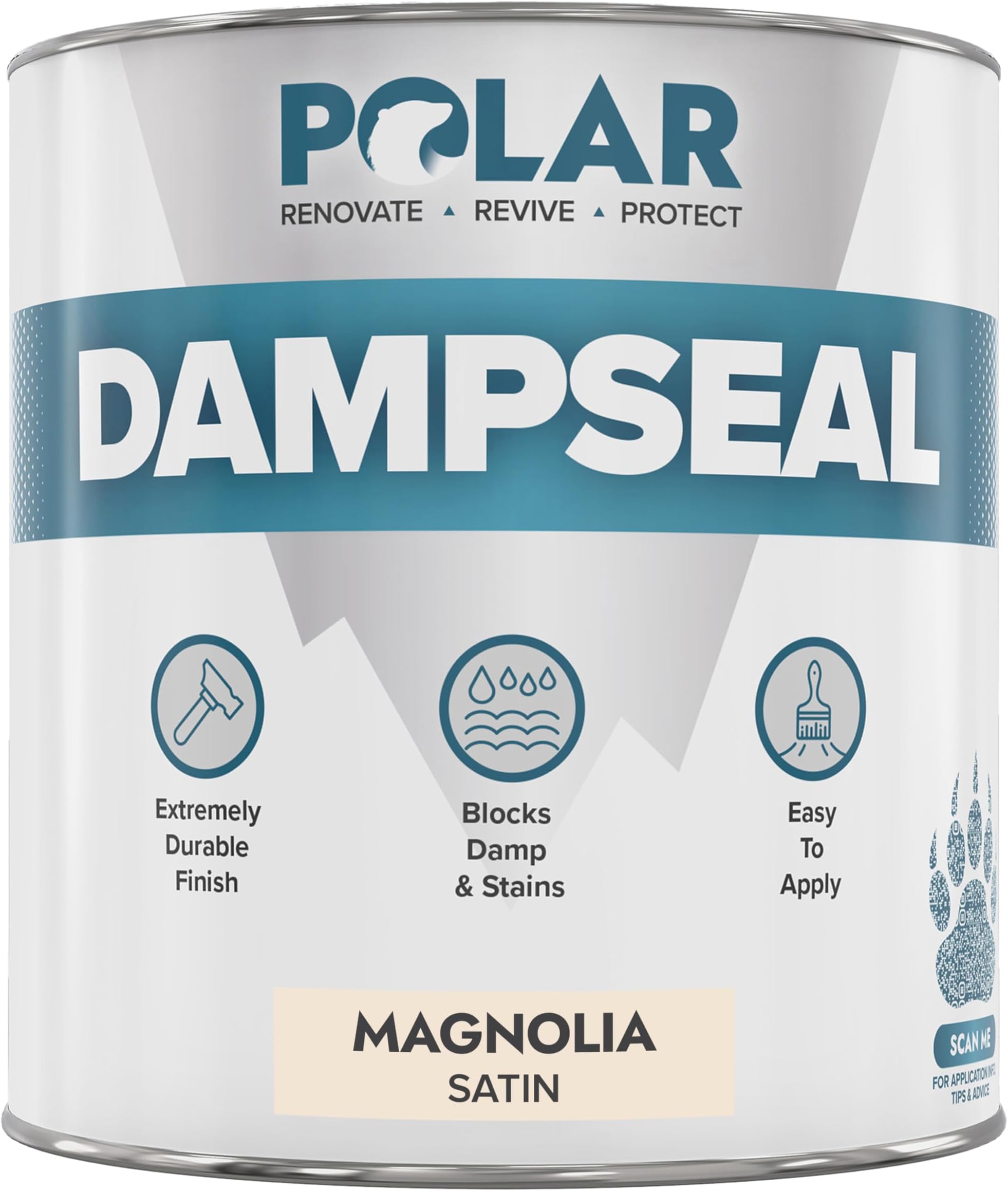 Polar Damp Seal Paint - 500ml, Magnolia - Primer & Topcoat for Indoor Walls & Ceilings - Mould Resistant Stain Blocker Paint - Quick Drying for Wood, Plaster, Cement and Stone - Satin Finish