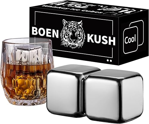 Miniatura 9 de 4 Piedras de Whisky Grandes de 64 cm³ (4 cu in) – Set de Regalo para Hombre – Cubos Esféricos de Hielo de Metal de Acero Inoxidable Reutilizables