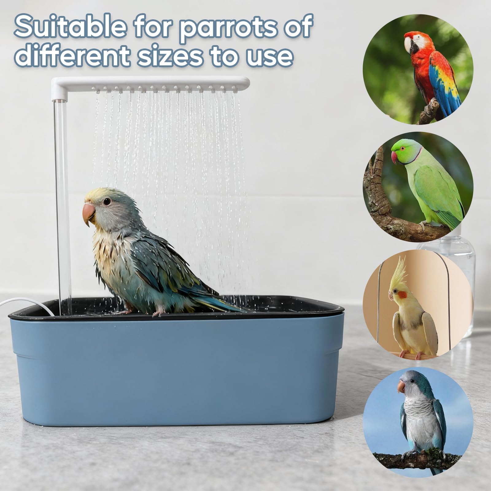 Bañera Automática para Loros, Baño Automático para Pájaros Bebedero para Pájaros de Pie Bañera para Pajaros con Grifo Circulante para Peonías, Loros Medianos, Periquitos, Bañera de Ducha