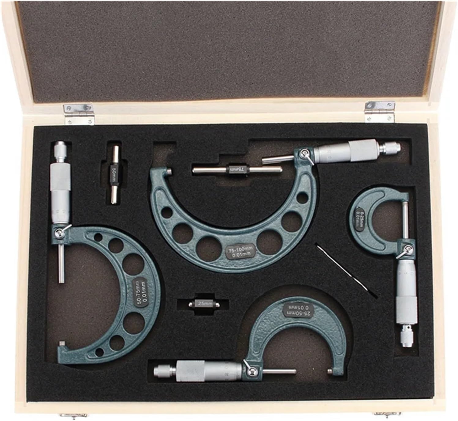 AB35-Machinist Tool Carbide Micrometer Set 0-4Inch 0-100Mm 4 Precision 0.01Mm 4Pcs