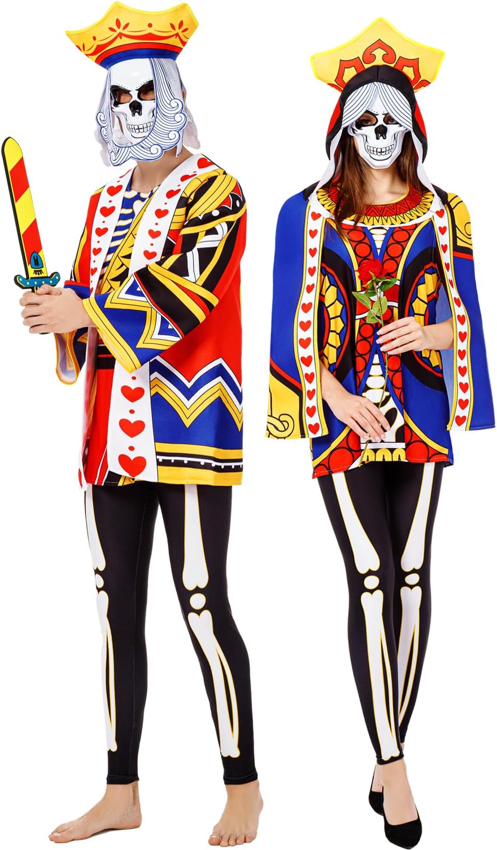 BAYLAYCouple Halloween Costumes for Adults Funny - King and Queen Adults Couple Halloween Costumes with Skull Mask