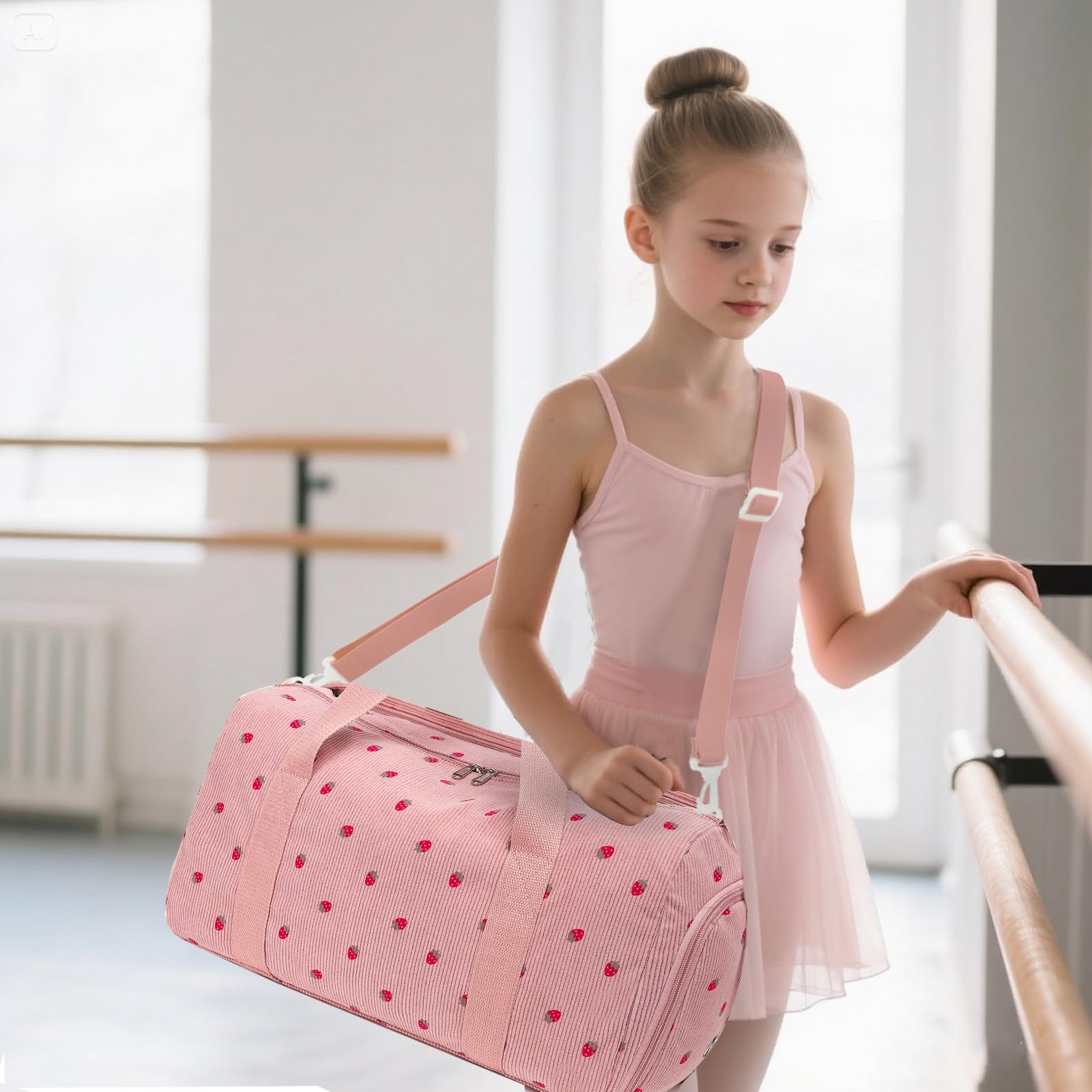 Sac de sport LEDAOU enfant compartiment chaussures humide velours côtelé rose fraise 46x22x23 cm