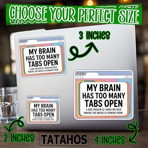 Miniatura 5 de Calcomanías abiertas con texto en inglés "My Brain Has Too Many Tabs" (Mi cerebro tiene demasiadas pestañas), divertidas citas sarcásticas, humor,