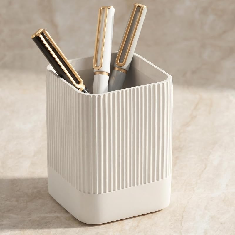Aesthetic Pen Holder for Desk - Modern Concrete Pencil Holder & Cup | Cute and Functional Desk Organizer for Office Supplies - Stylish Office Decor
