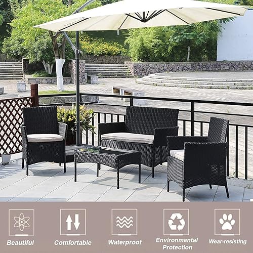 Outdoor Patio Furniture Sets 4 Pieces Patio Set Rattan Chair Wicker Sofa Conversation Set Patio Chair for Backyard Lawn Porch Poolside Balcony Garden Furniture Sets with Coffee Table