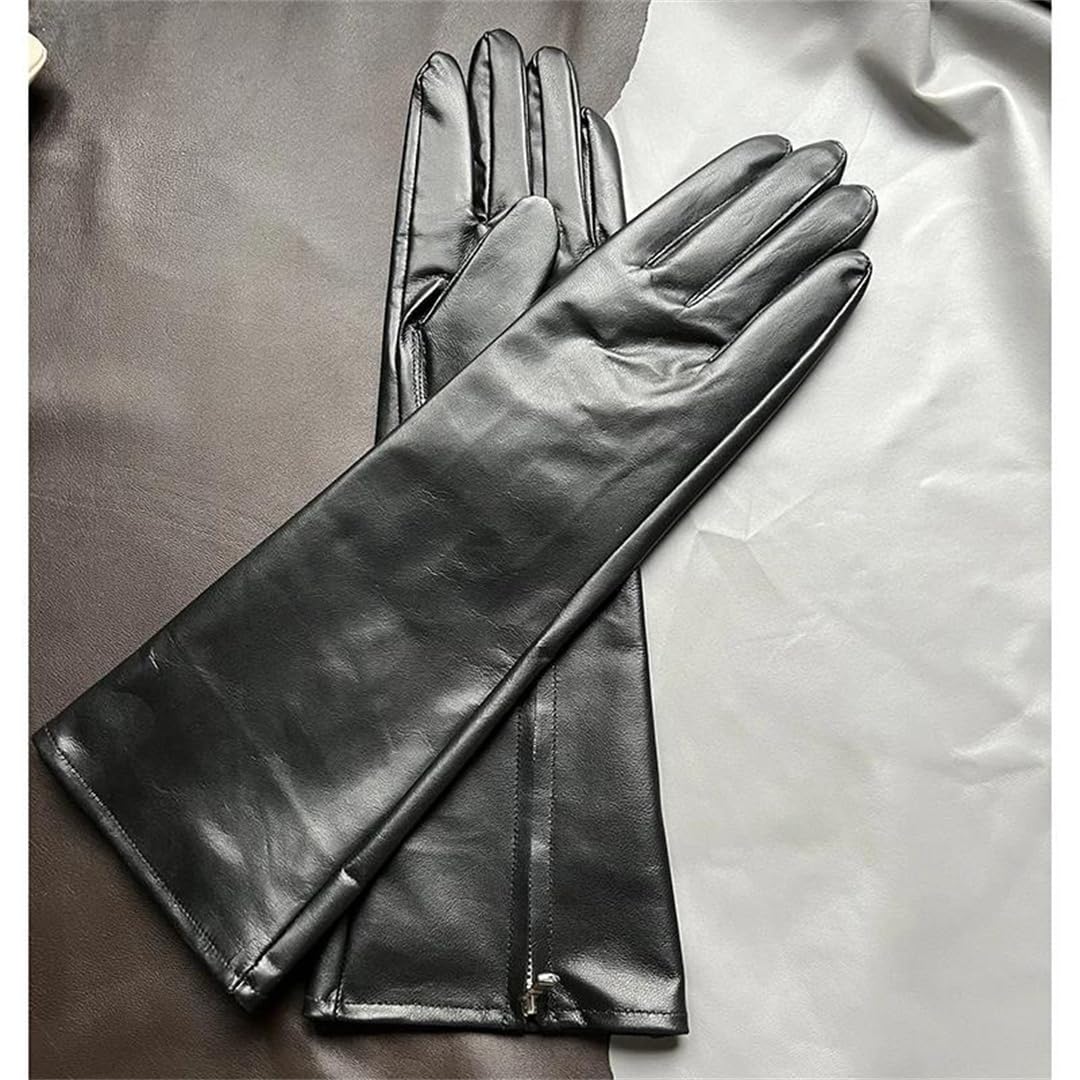 Lange Herren-Handschuhe aus Ziegenleder, Reißverschluss, Motorrad-Stil, cool, ungefüttert, modisch, Herbst und Winter
