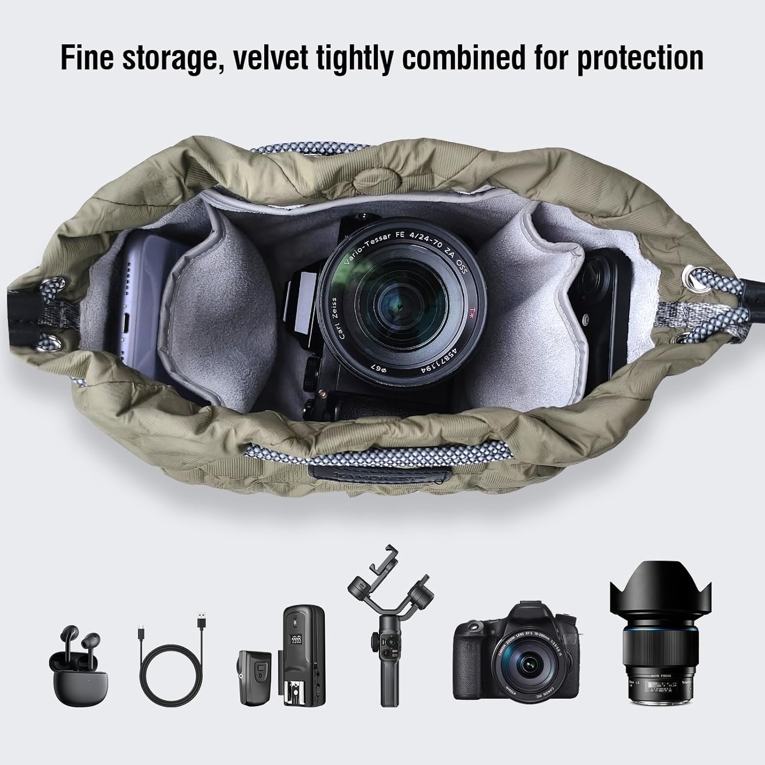 Drawstring Small Camera Bag, Soft Cute Camera Pouch Handbag compatible(white) - Image 7