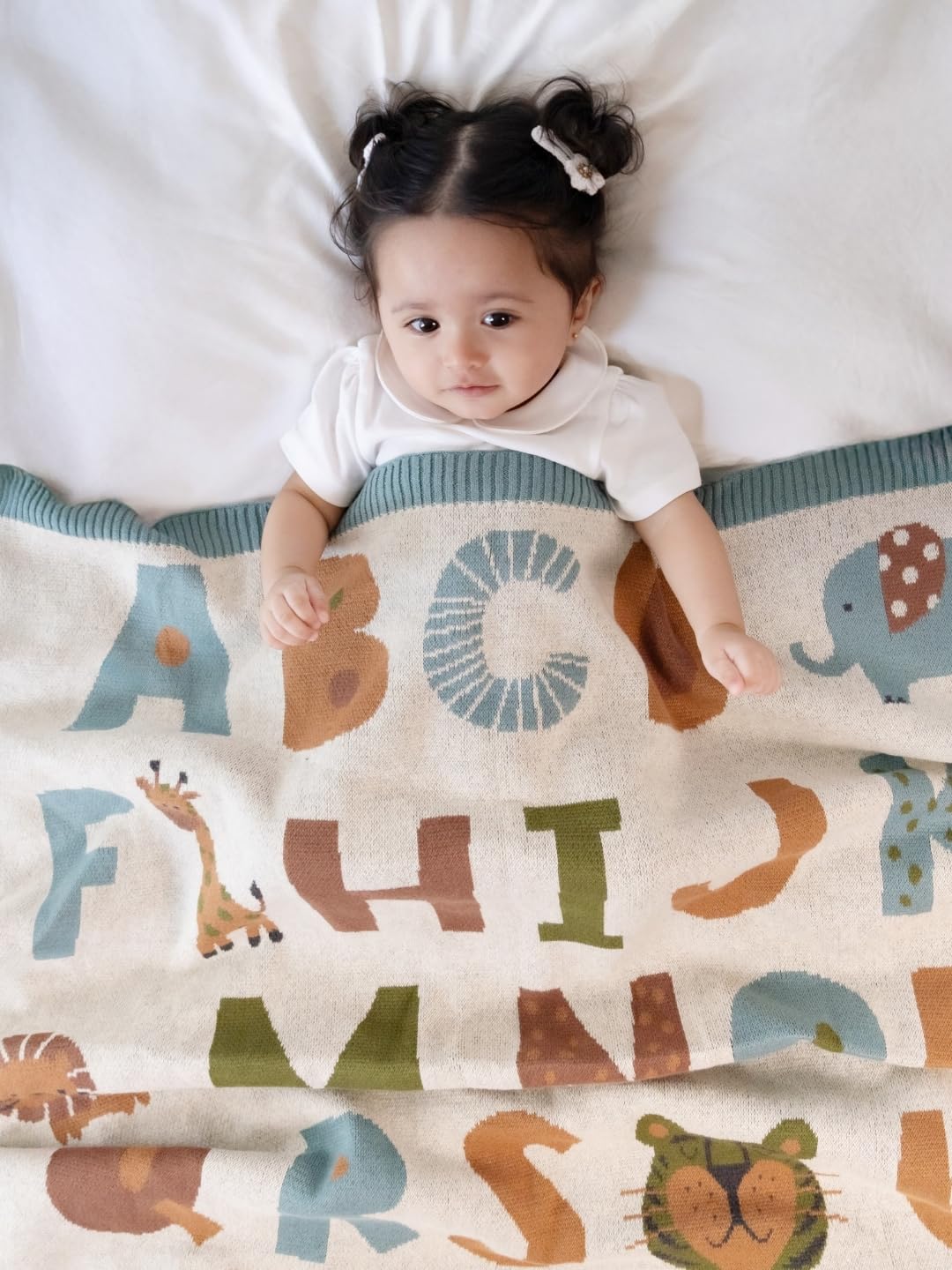 haus & kinder ABC Knitted Baby Blanket for 0-2 Years - 100% Cotton Baby Blankets for Baby | All Season AC Baby Kambal for New Born | Baby Blanket for Winter | Baby Blankets Newborn Winter | 80X100 CM-picture-22