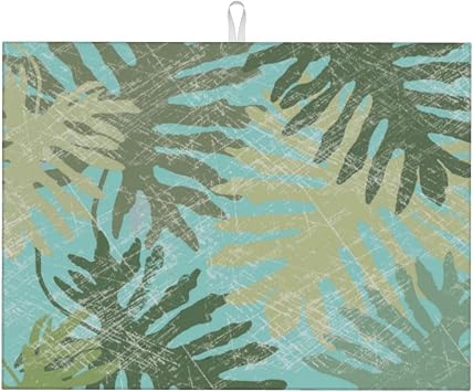 Faded Tropical Leaves Dish Drying Mat Absorbent Microfiber Kitchen Counter Mat 18 x 24