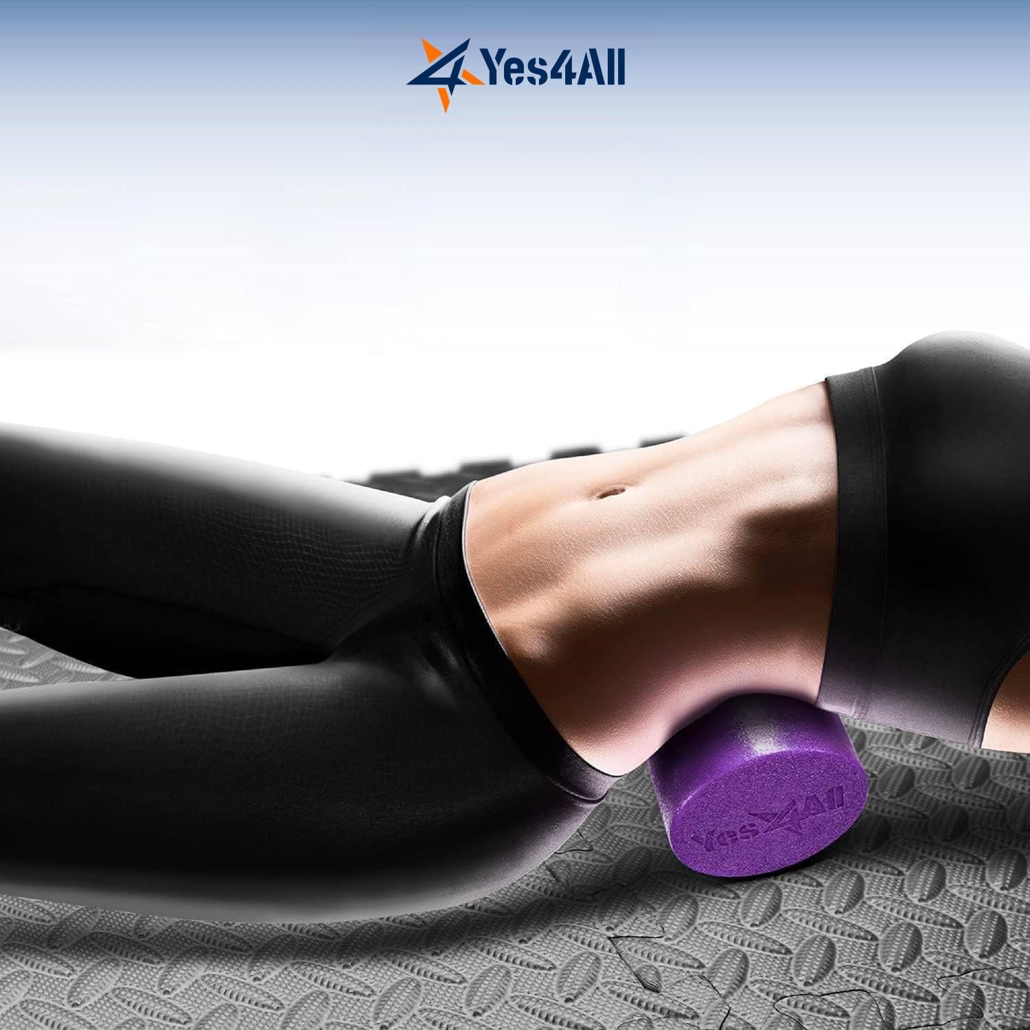 yes4all medium firm round pe foam roller 12, 18, 24, 36 inches for pilates, yoga, stretching, balance & core exercises purple 36-inch