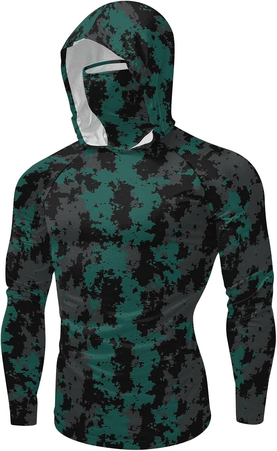 Hooded Sun Shirt for Women Face Cover Long Sleeve Fishing Top | Pullover Neck Gaiter, Thumbhole Cuffs, Raglan Seams, Camo Print, Lightweight Drape, Trail Beach Cycling Outdoor Wear