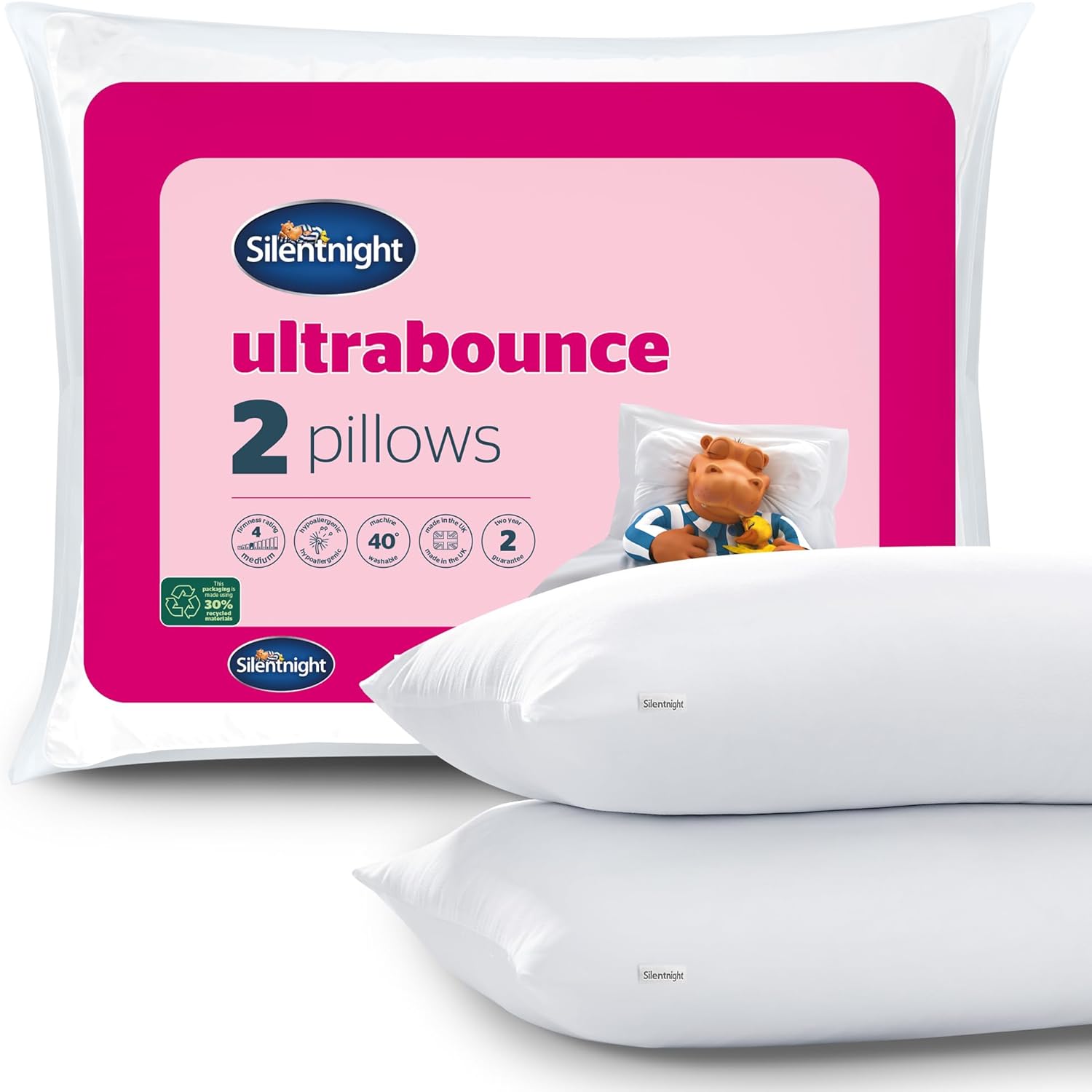 Silentnight Ultrabounce Pillows 2 Pack – Soft Medium Support...
