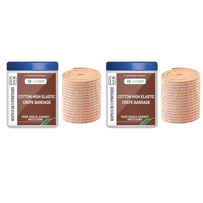 safent SAFE0057-SET-2 Cotton High Elastic Bandage – 2 Inch – (5Cm*4.5M) (Set of 2) (Beige) at Rs. 94