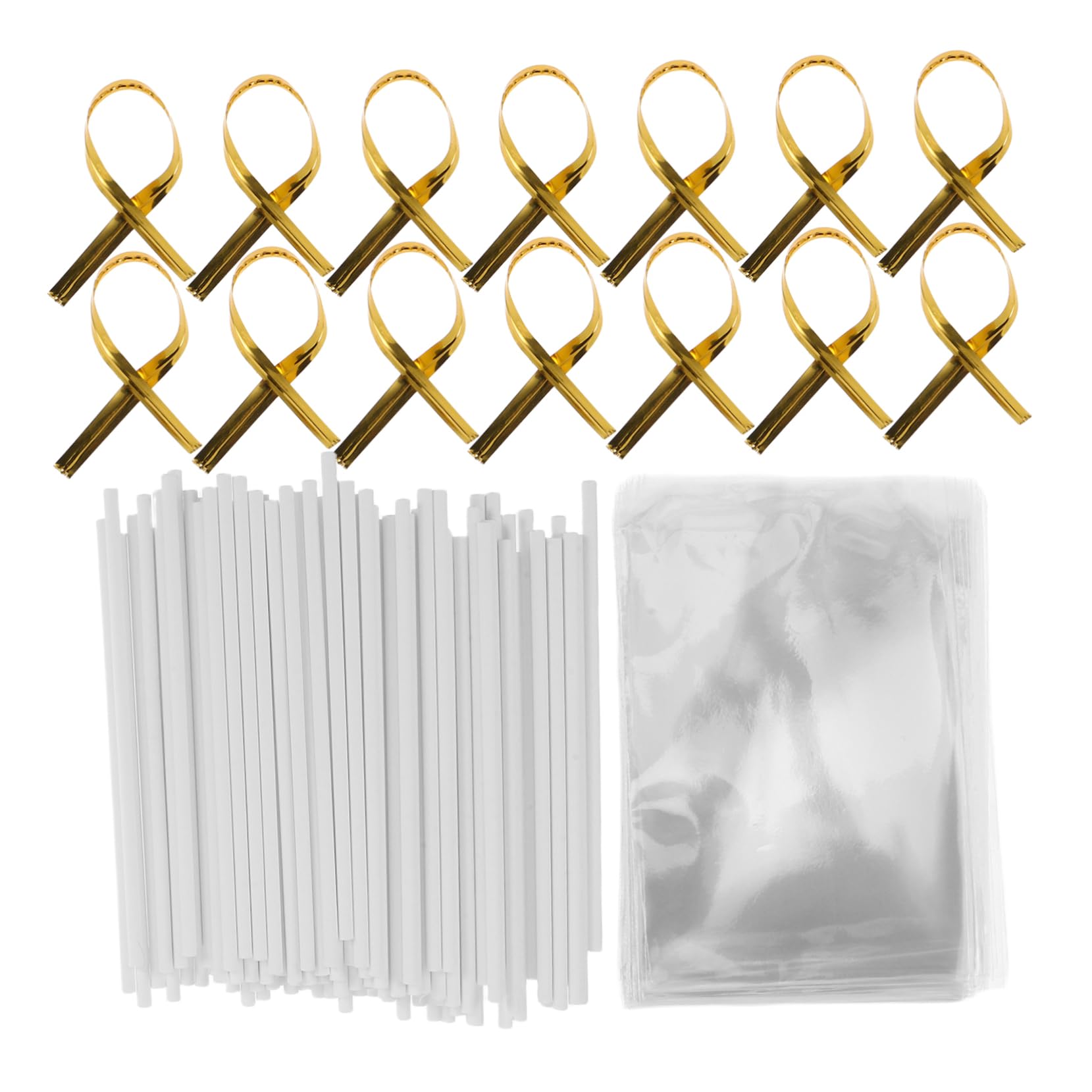 INOOMP 1Set Paper Sticks with Clear Treat Bags and Twist Ties for Cake Pops Hard Candy Chocolates and Desserts at Parties and Celebrations
