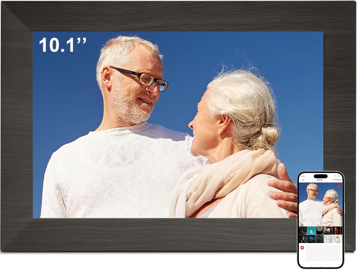 10.1 Inch Smart Digital Picture Frame with Wi-Fi 6, 32GB Storage, IPS Touch Screen, Auto-Rotation, Music Sync, Weather & Clock - Ideal Gift for Families