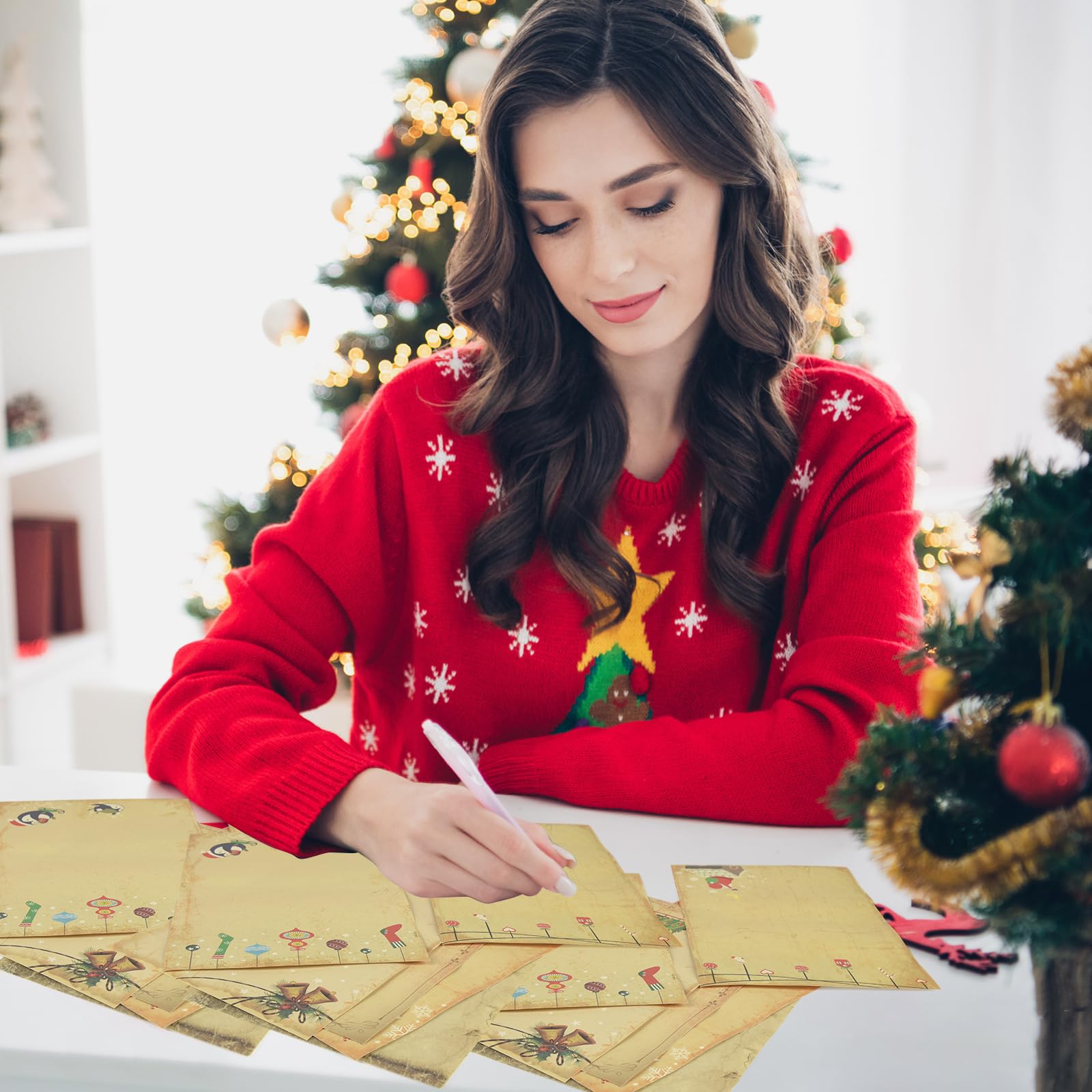 Papelería papel de escritura de invierno membrete de Navidad, papel de papelería vintage para manualidades, invitaciones, mapas, 8.2 x 5.7 pulgadas (120)
