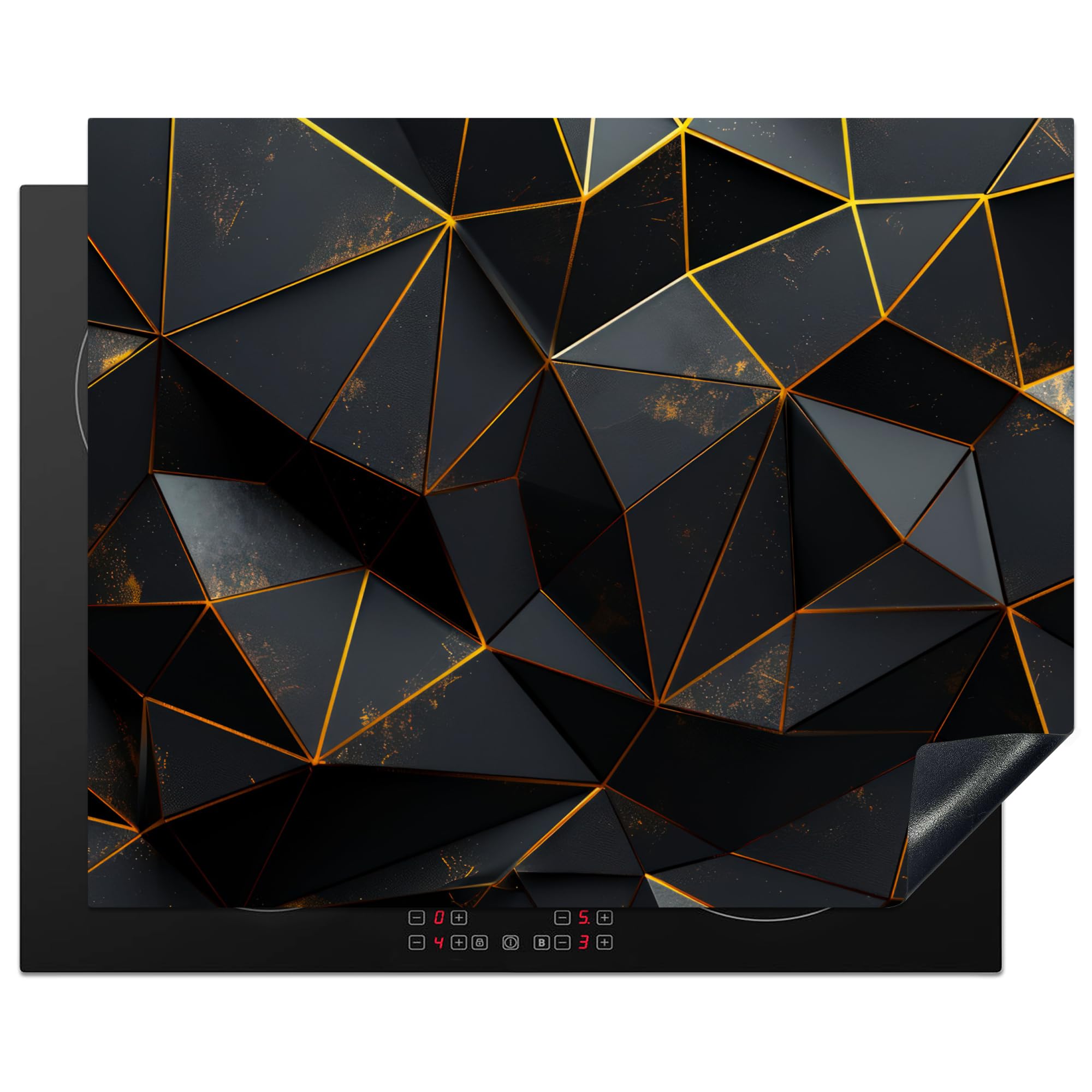 KitchenYeah© Induction Hob Cover Protector Mat 20.5"x25.6" / 65x52 cm Kitchen Universal Ceramic Covers for Electric Cookers Vinyl Black - Pattern - Gold - Texture