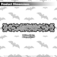 Vista 2 de Camino de mesa de Halloween, manteles de murciélago de encaje negro de 13 x 68 pulgadas, mantel rectangular de poliéster para decoración de mesa