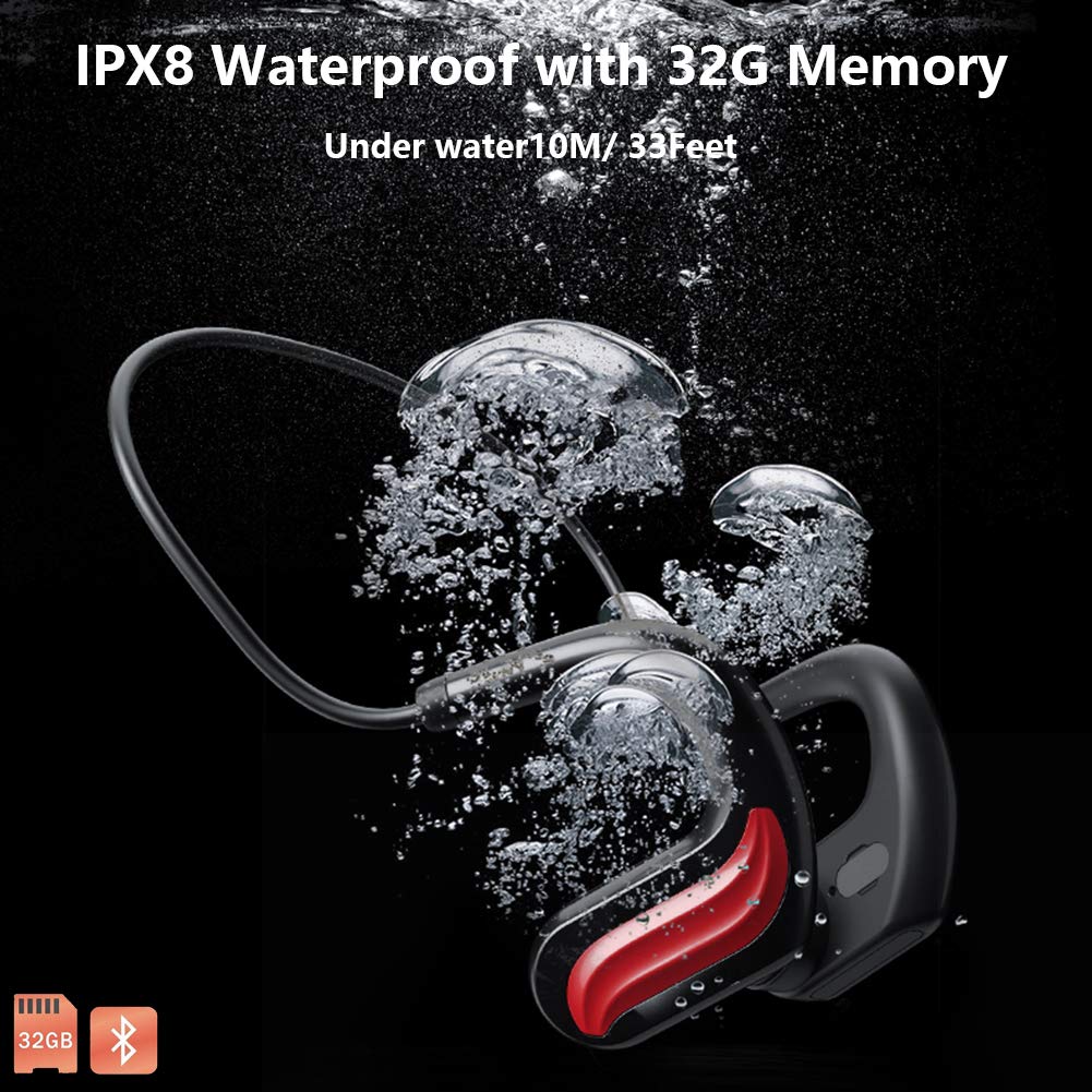 Cuffie A Conduzione Ossea Da Nuoto Con 32GB Memoria, IPX8 Impermeabile, Bluetooth 5.0 E MP3, Per Corsa E Sport, Rosse