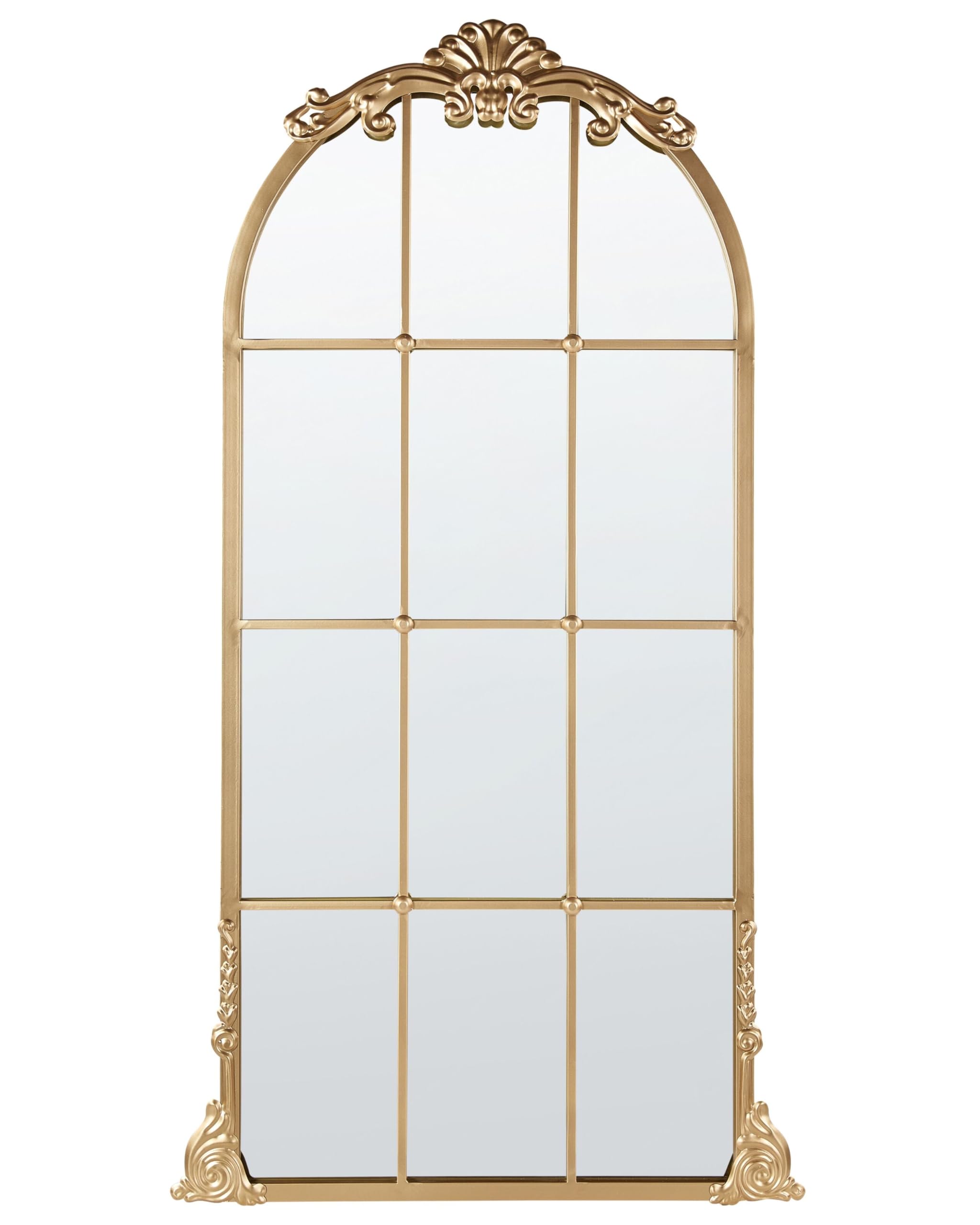 Beliani Specchio decorativo a parete stile finestra appeso 66 x 124 cm Oro