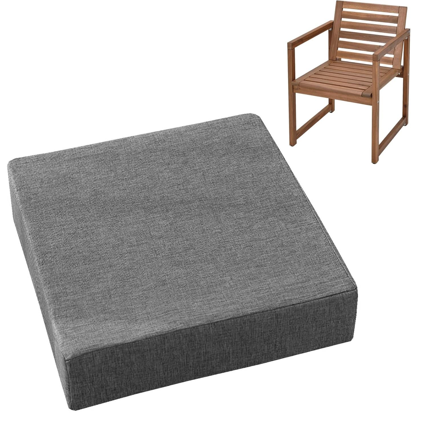 Cushions 45cm x 45cm/50cm x 50cm for Outdoor & Indoor Chair, Square Seat Pad for Garden Chairs High-Density Foam, Anti-Slip, Washable Cover- Patio, Dining, Sofa & Bench Use(Grey,40x40cmx5cm Thick)