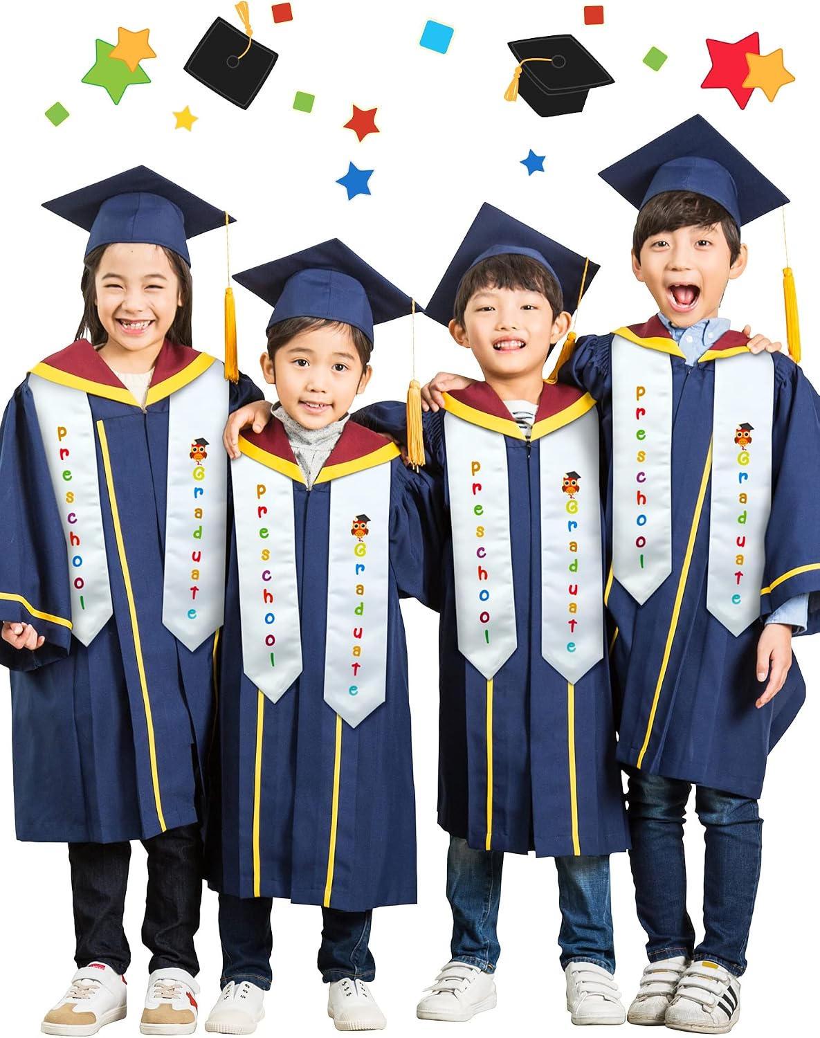 Geyoga 4 Pieces Kids Graduation Stole Unisex Printed Kindergarten Preschool Stole for Decorations (Vivid Pattern)