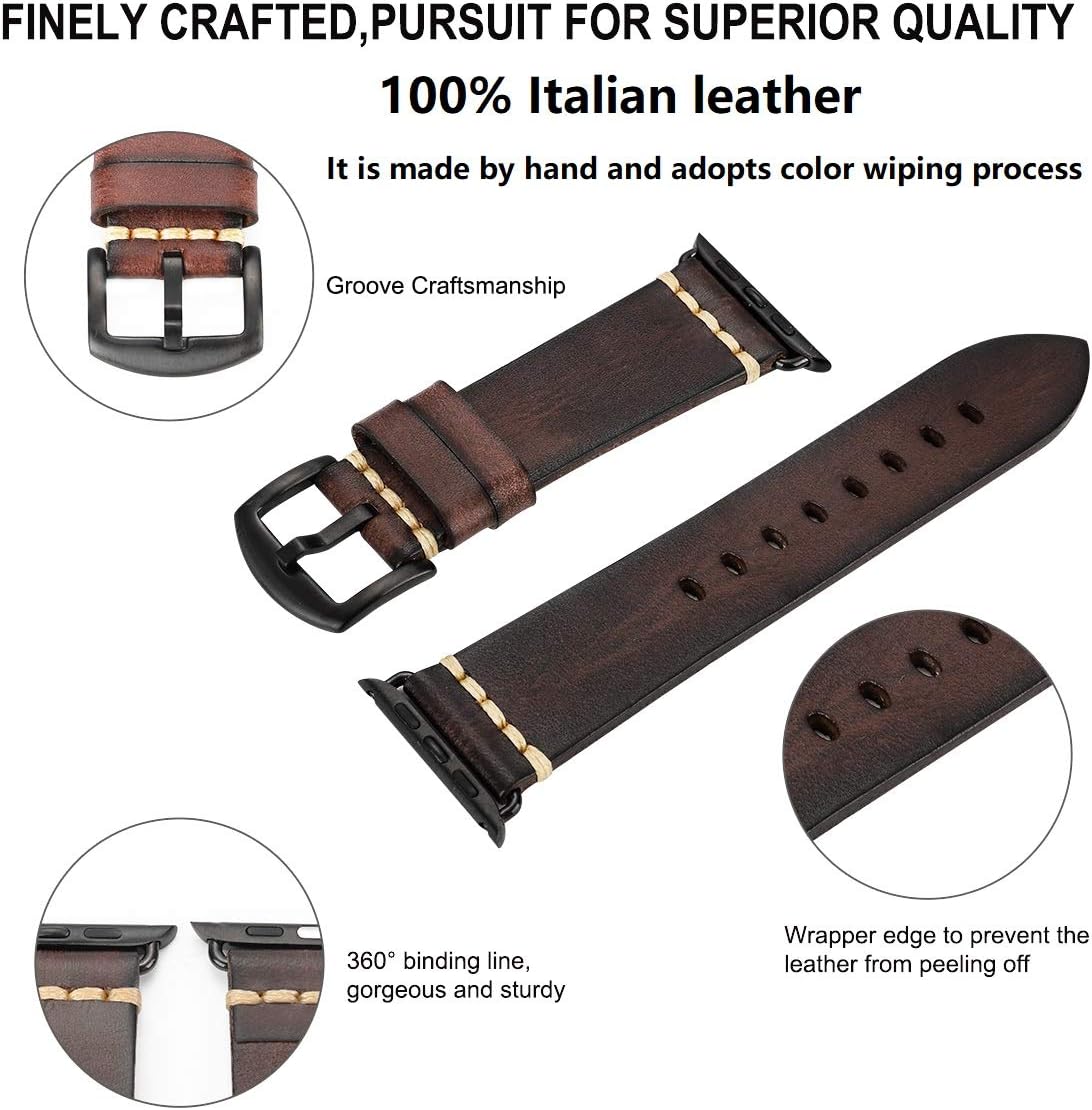 Bеѕt Sеllеr Compatible for Apple Watch Band 42mm 44mm 45mm Men,Top Grain Leather Band Replacement Strap iWatch Series 7/6/5/ 4/ 3/ 2/ 1,SE,Sport, Edition. (coffee/Black buckle, 42mm44mm45mm)