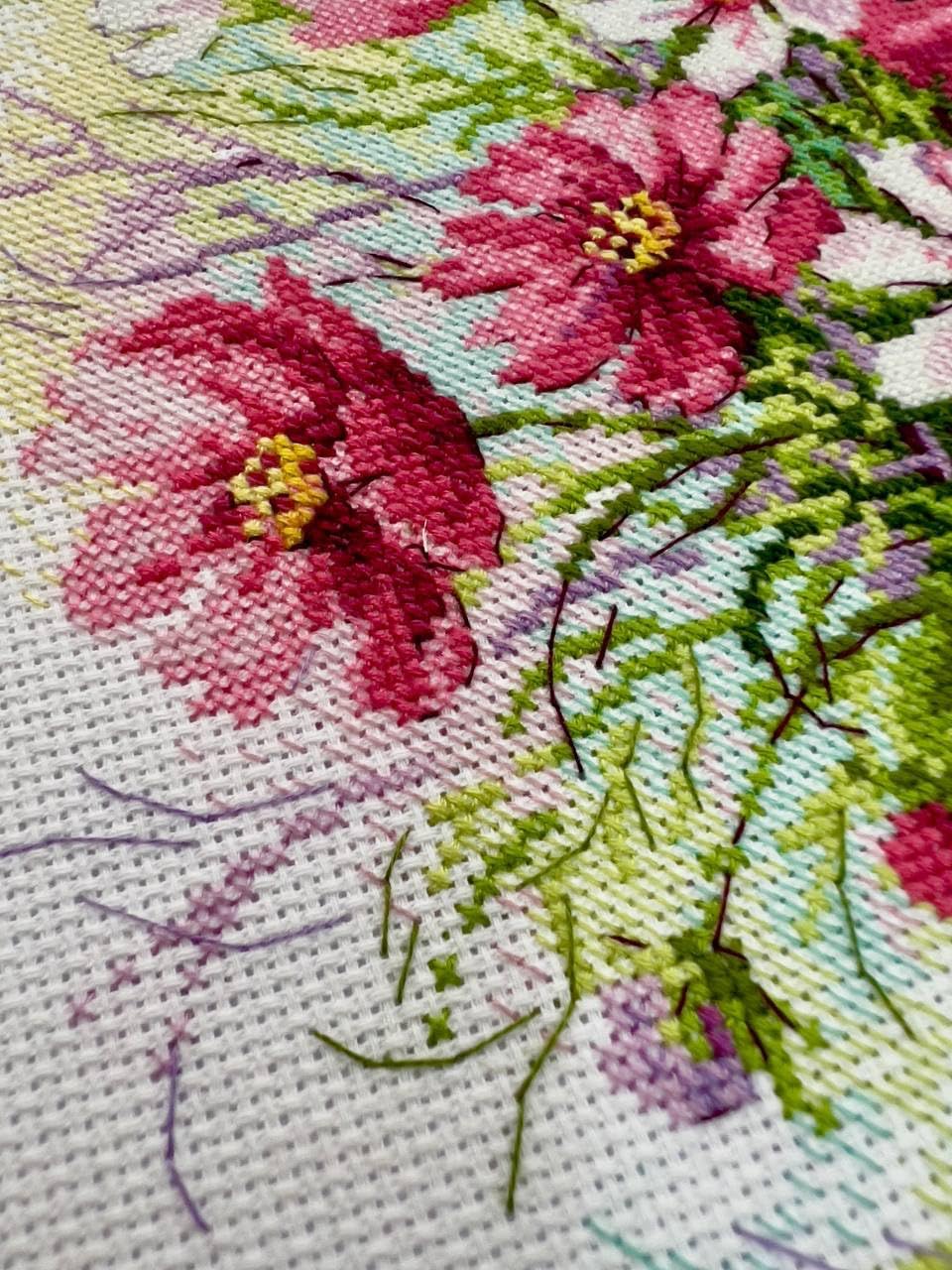 RIOLIS Watercolor Cosmos 2228, Floral Cross Stitch Kit 11¾"x11¾, Cross Stitch Kits for Beginners & Advanced, Crossstitching Kits Adult, Counted Stitching Kits, Embroidery Kit