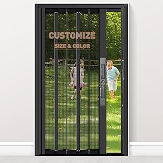 MAGZO Custom Aluminum Retractable Screen Door for Single Door, Heavy Duty Aluminum Frame Tear Resistant Mesh Security Door Screen with Lock, No Drilling Easy Assemble for Front, Back, Patio Door