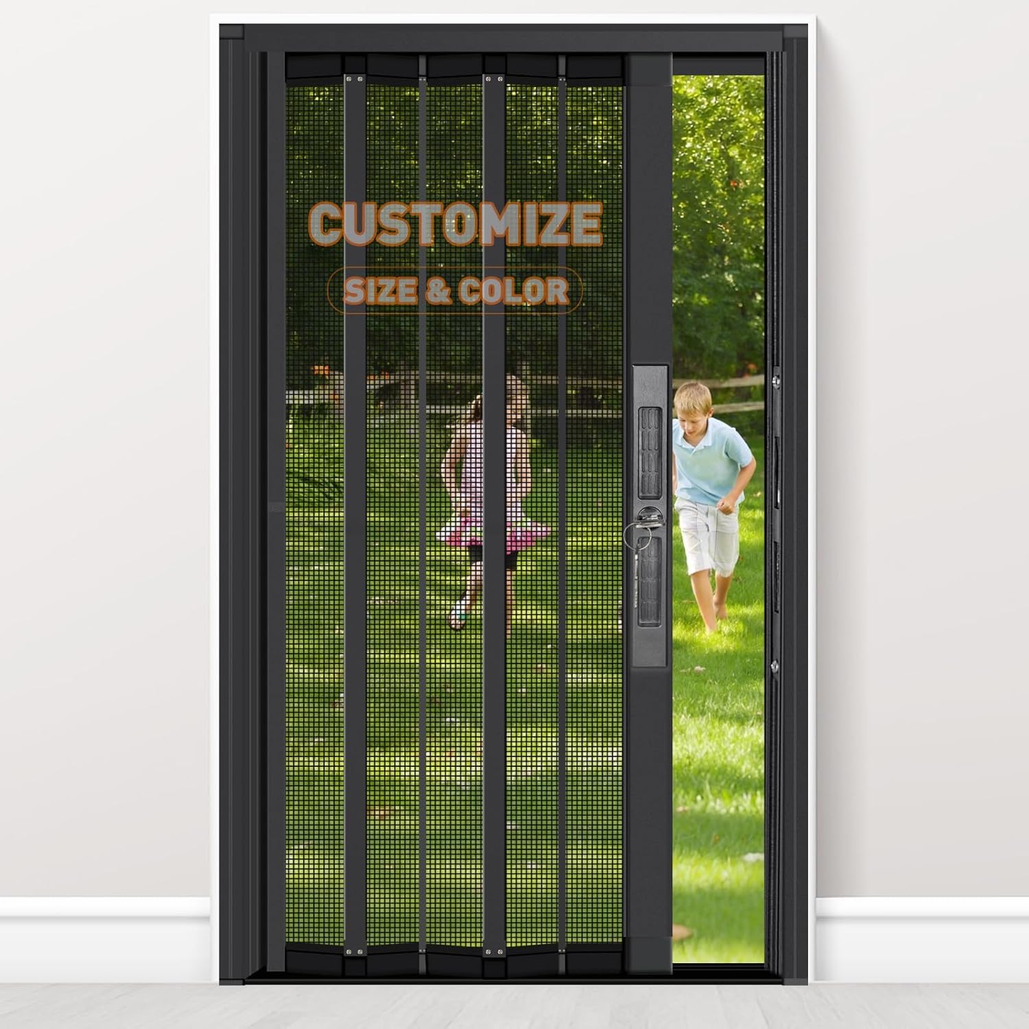 Metal Frame Tear Resistant Mesh Folding Security Door Screen with Lock, No Drill Easy Assemble for Front, Sliding, Patio Door MAGZO Custom Aluminum Retractable Screen Door for Single Door Heavy Duty