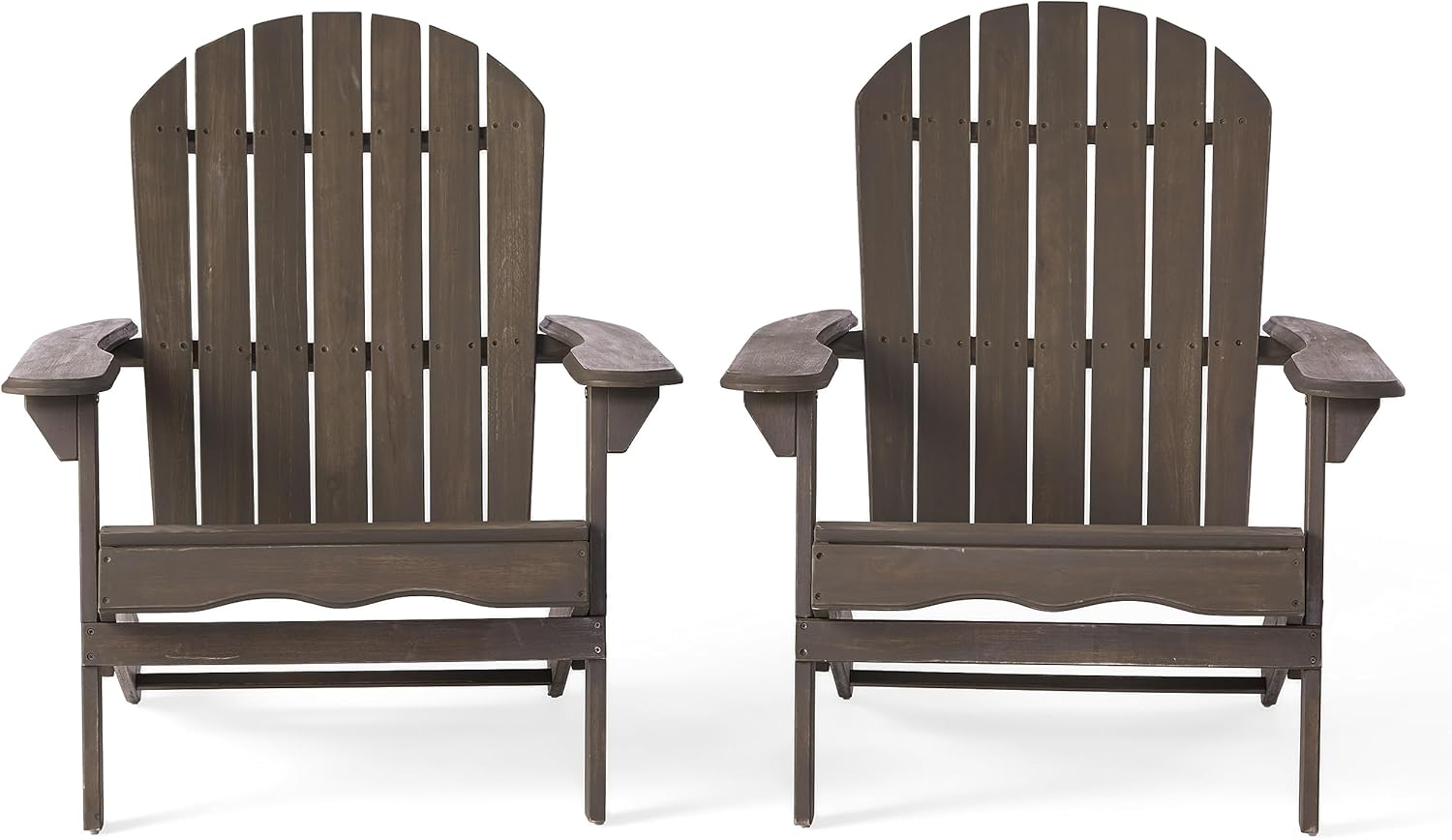 Christopher Knight Home Hanlee Folding Wood Adirondack Chairs, 2-Pcs Set, Grey Finish