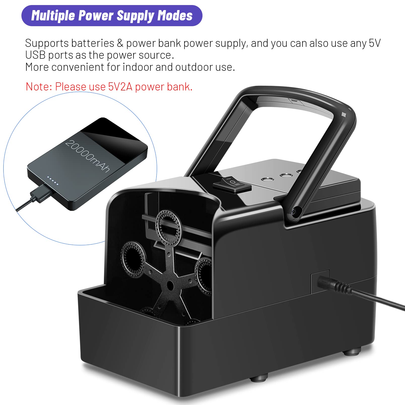 Machine à bulles, souffleur de bulles automatique, créateur de bulles portable, prend en charge plus de modes d'alimentation (Plug-in/Piles/Power Bank) et deux niveaux de vitesse