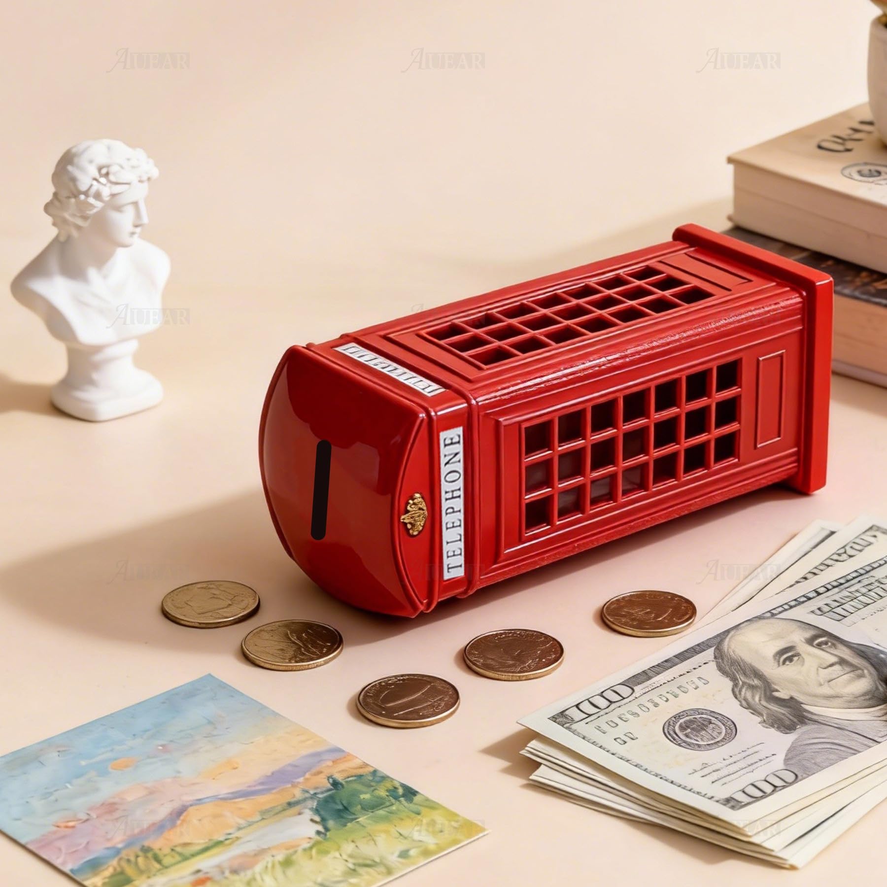 AUEAR, 1 Piece Delicate Red Telephone Booth Money Metal Alloy Piggy Bank London Street Coin Box Change Souvenir Gift Box — Amazon image 5