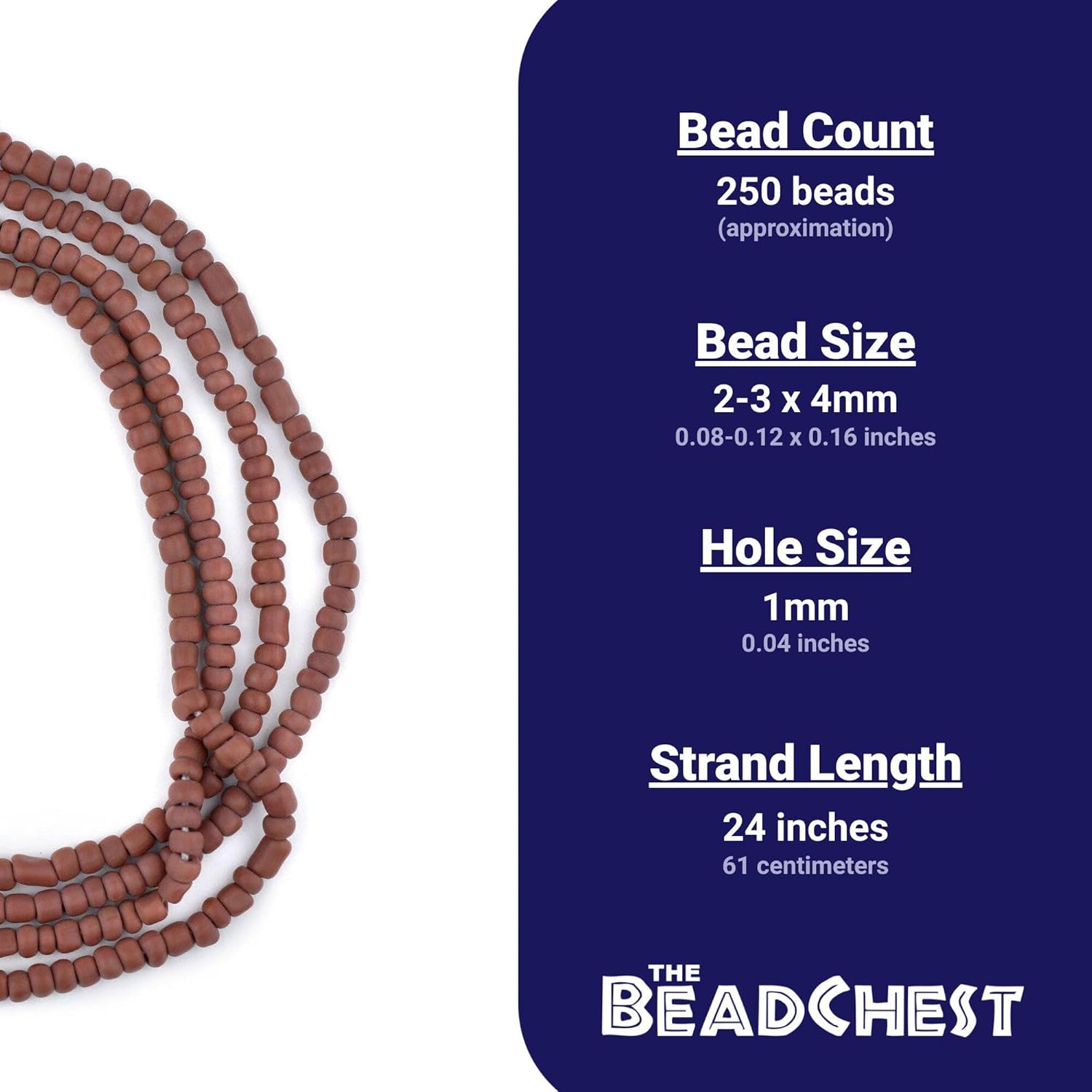 The Bead Chest Brown Matte Glass Seed Beads (4mm) - 24 inch Strand of Quality Glass Beads