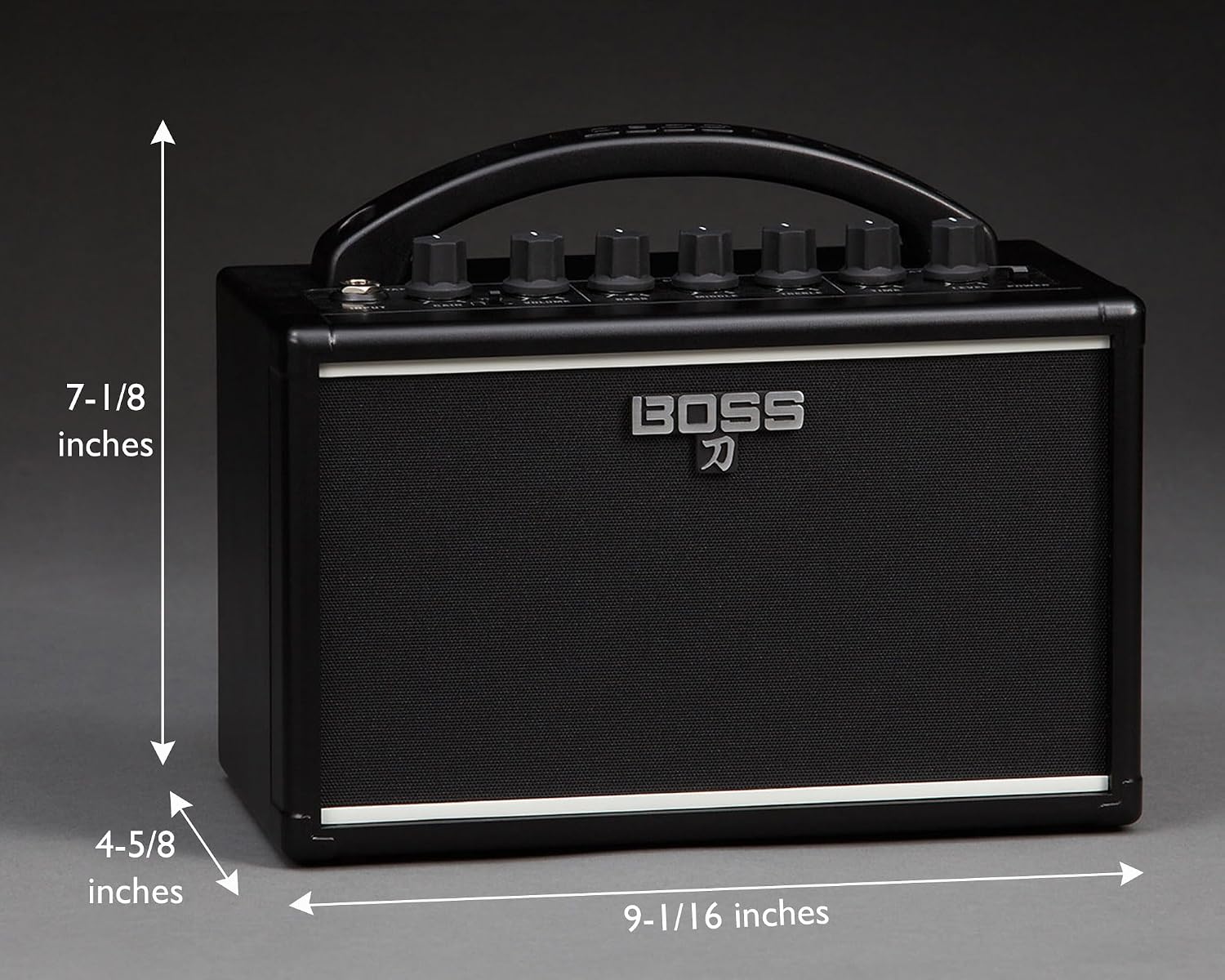 Boss Katana Mini Guitar Combo Amplifier Bundle with Gearlux Power Supply, Instrument Cable, Austin Bazaar Exclusive 24-Pack Picks, and Polishing Cloth