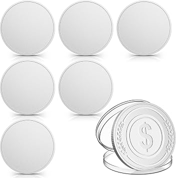 weparmeety 6 Pcs Blank Challenge Coin, Engraving Blanks Coins Threaded Edged 40 mm with Acrylic Protection Box Laser Engravable Pattern for DIY Crafts Commemorative Collection Sliver