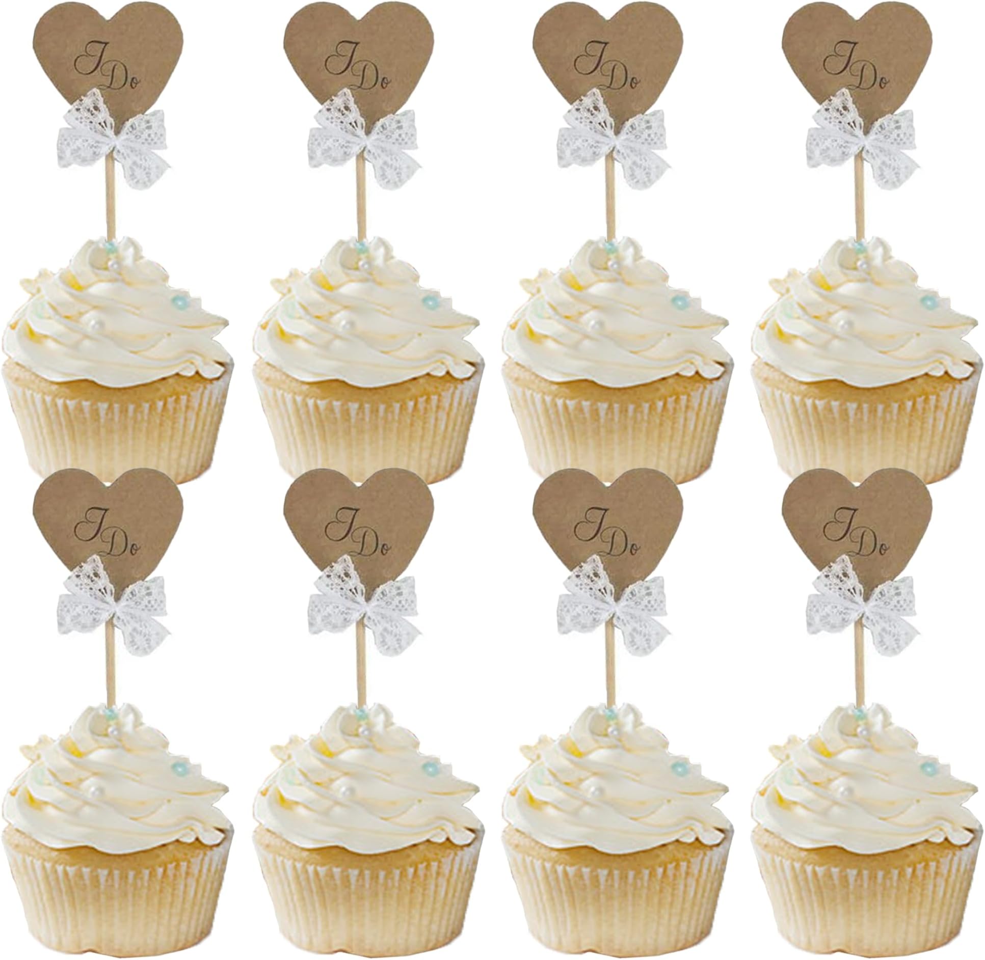 Vintage Rustic Kraft Paper Heart I Do Cake Cupcake Toppers Picks for Wedding Engagement Party Decorations 24 PCS