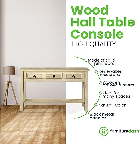 Miniatura 3 de Furniture Dash Consola de mesa de pasillo de madera maciza de 47.9 pulgadas de ancho, 12.6 pulgadas de profundidad, 28.8 pulgadas de alto, mesa de