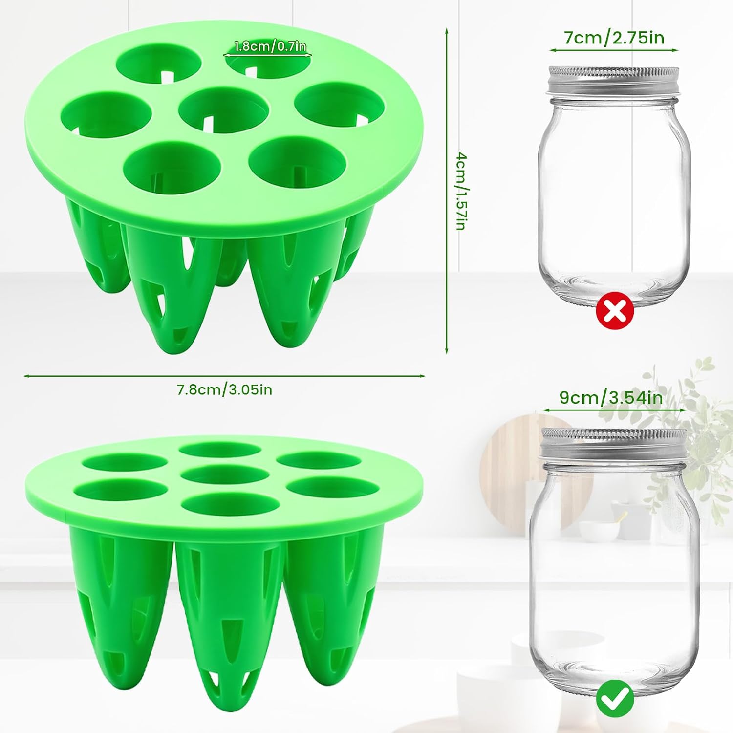 3 PCS Green Onion Planter for Wide Mouth Mason Jars, 7 Holes Green Onion Growing Container for Home Kitchen Vegetable Growing, Green Onion Regrower Kit. (Cup Not Included)