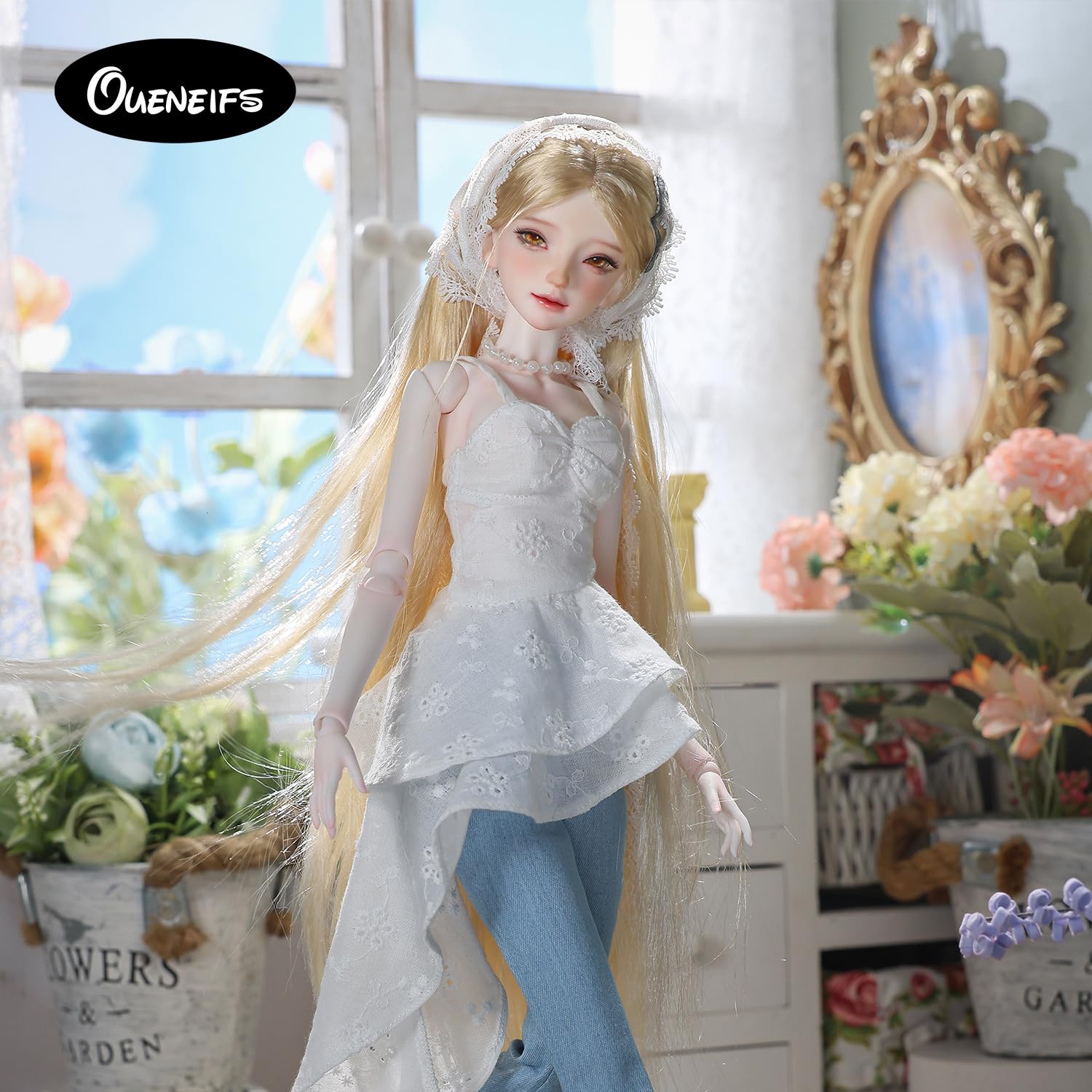 Oueneifs 1/4 Xana Fullset F Bjd Doll zabawka z żywicy dla dzieci w wieku 15 lat (biała górna część odzieży)