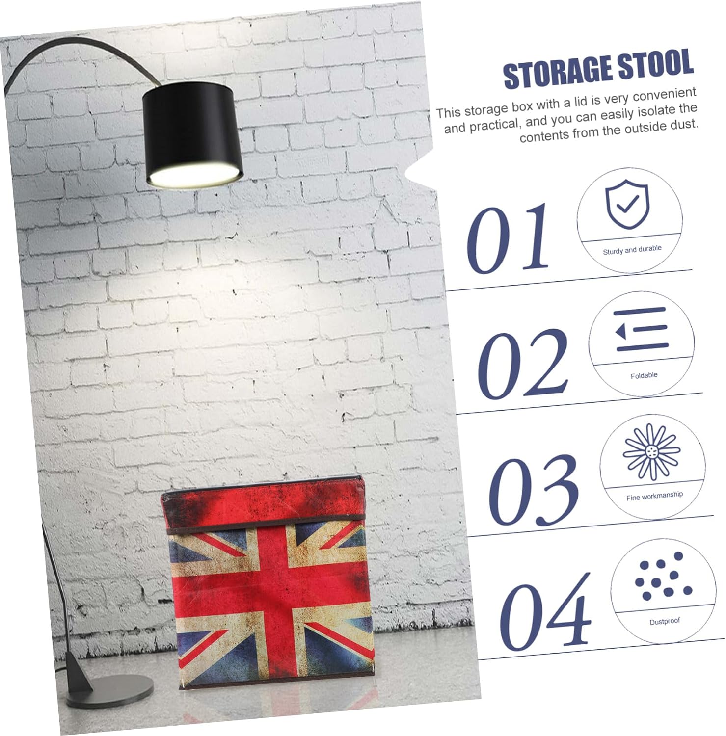 Folding Storage Stool with Vintage British Flag Design Multi-Functional Storage Box and Comfortable Footrest for Bedroom Living Home Organization and Travel