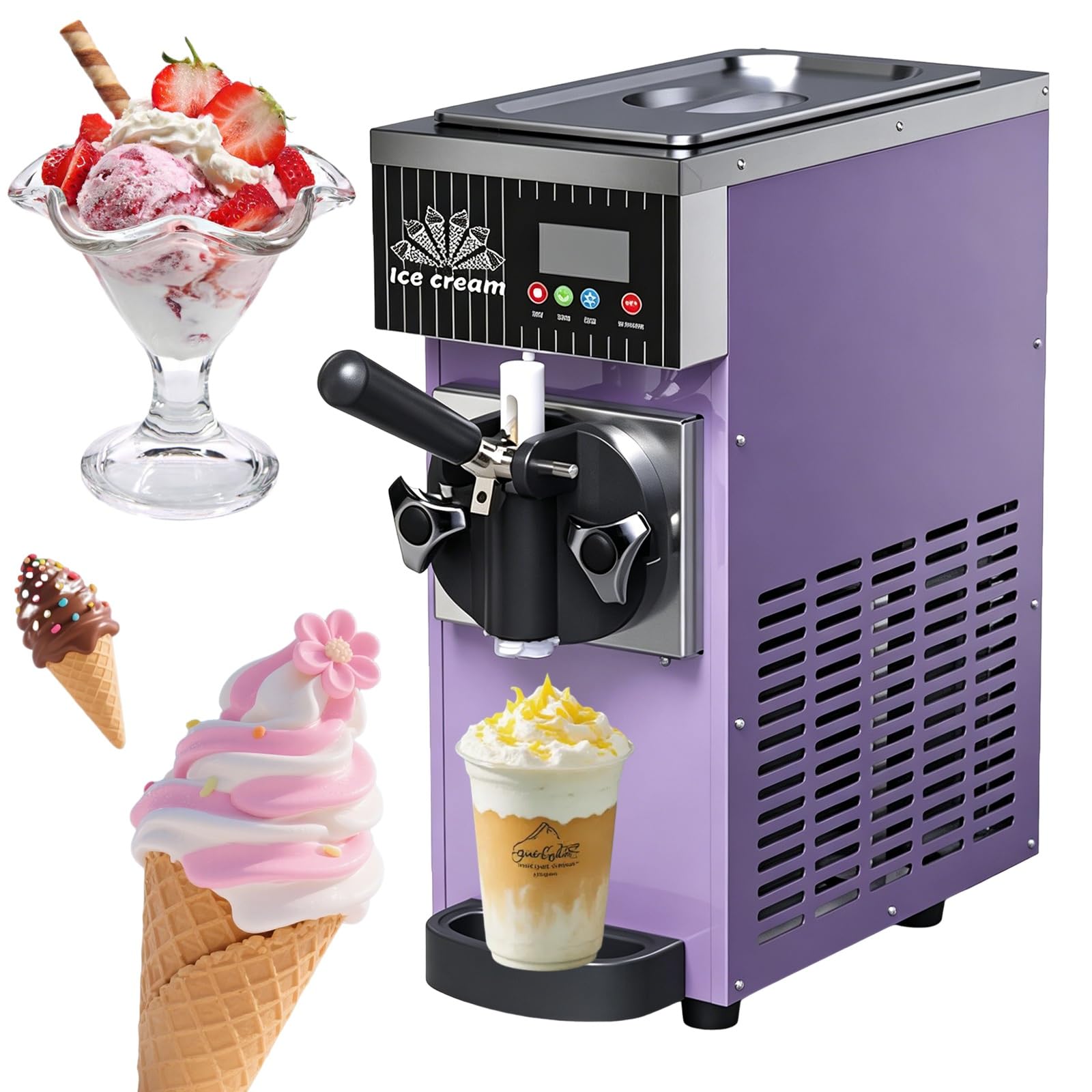 Fabricante de Helados de Servicio Suave Comercial, Salida de 4-5L/hora, Control LCD Limpio automático, máquina de encimera de congelación rápida para cafeterías, restaurantes, Tiendas