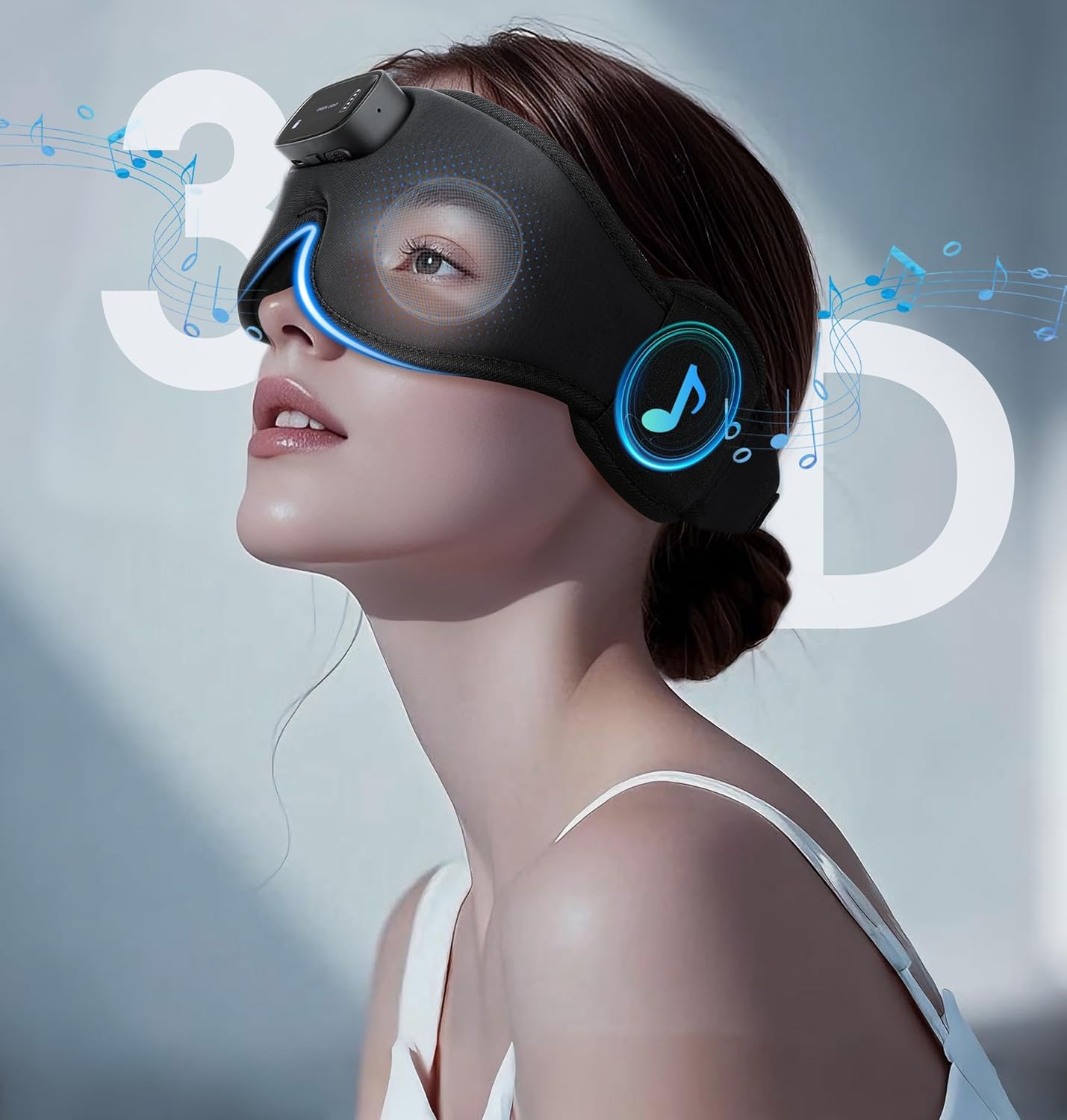 Sleep Mask with Headphones Bluetooth 5.4-3D Zero-Pressure Design AHUIARGY Adjustable Sleep Headphones 100% Light Blocking Sleep Headphones with White Noise Sounds Comfortable（Raven）