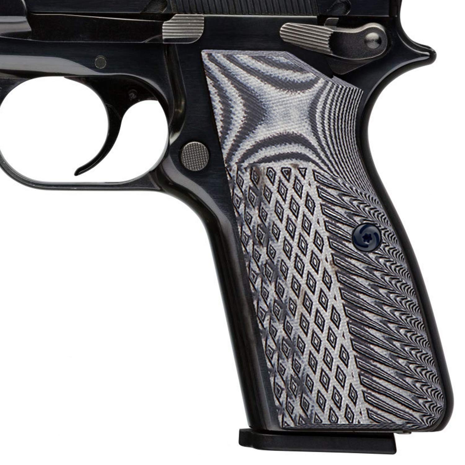 Guuun G10 Grips for Browning Hi Power and Tisas Regent BR9, OPS Eagle Wings Diamond Texture - Grey