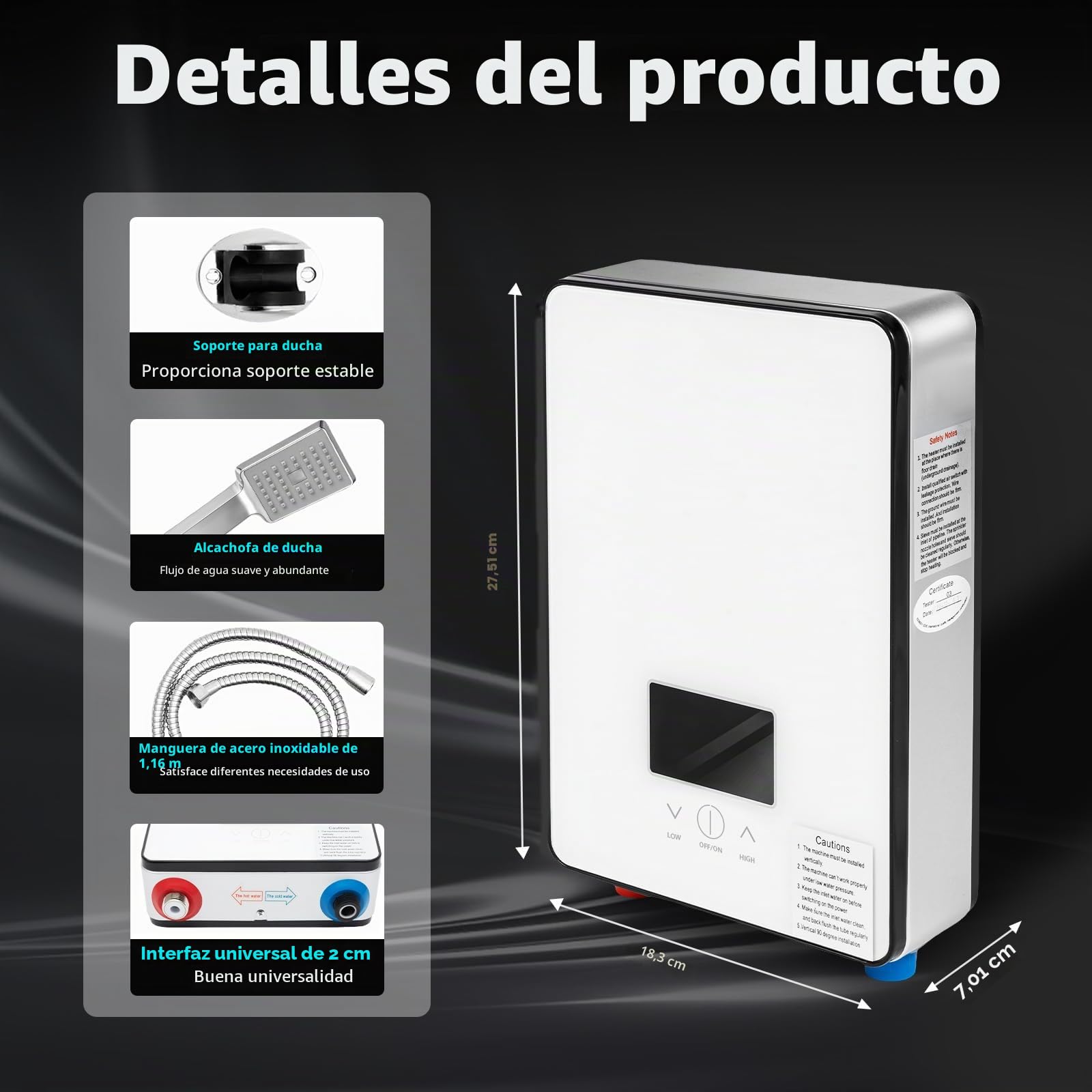 Calentador de agua eléctrico digital, 6500 W, sin tanque, para baños, peluquerías, hoteles, salones de belleza, escuelas, hospitales, 18,6 x 5,7 x 27,7 cm (blanco)