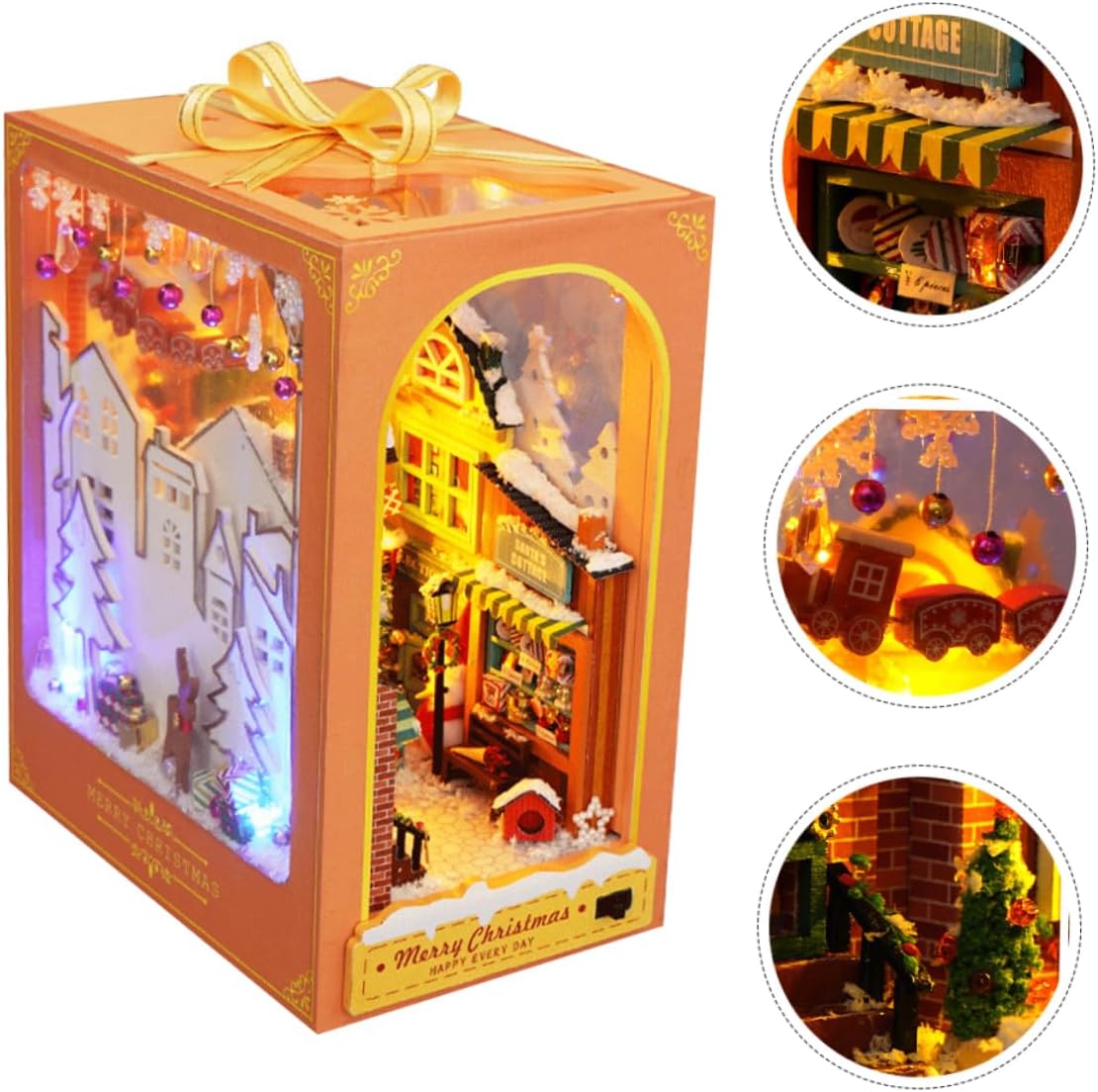 Hemoton 1set Miniature House Model Kit Wooden Assembly Ornament for Xmas Scene Unfinished Small House Bookend for Home Decoration for Desk Bookshelf Display